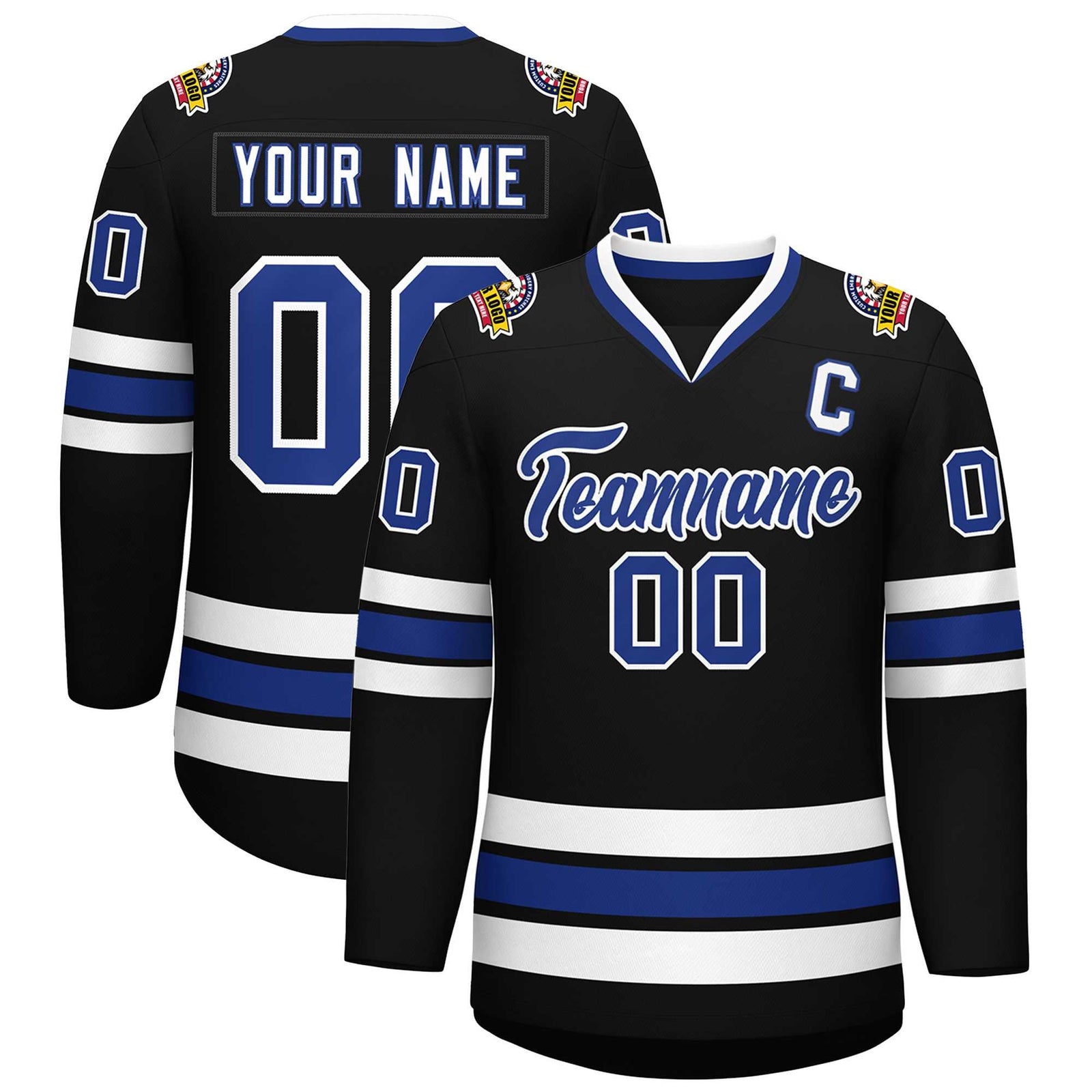 Custom Black Royal-White Classic Style Hockey Jersey