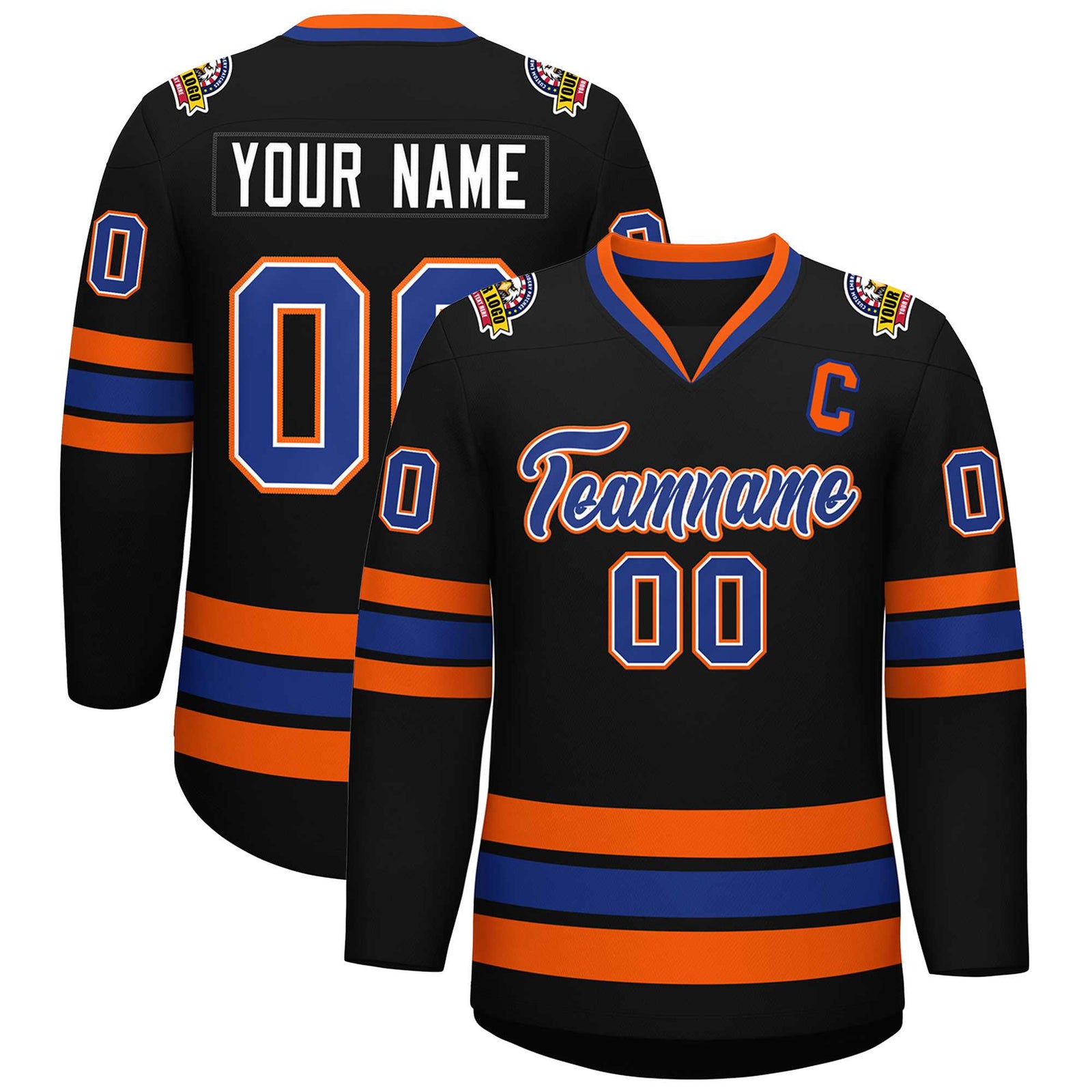 Custom Black Royal White-Orange Classic Style Hockey Jersey