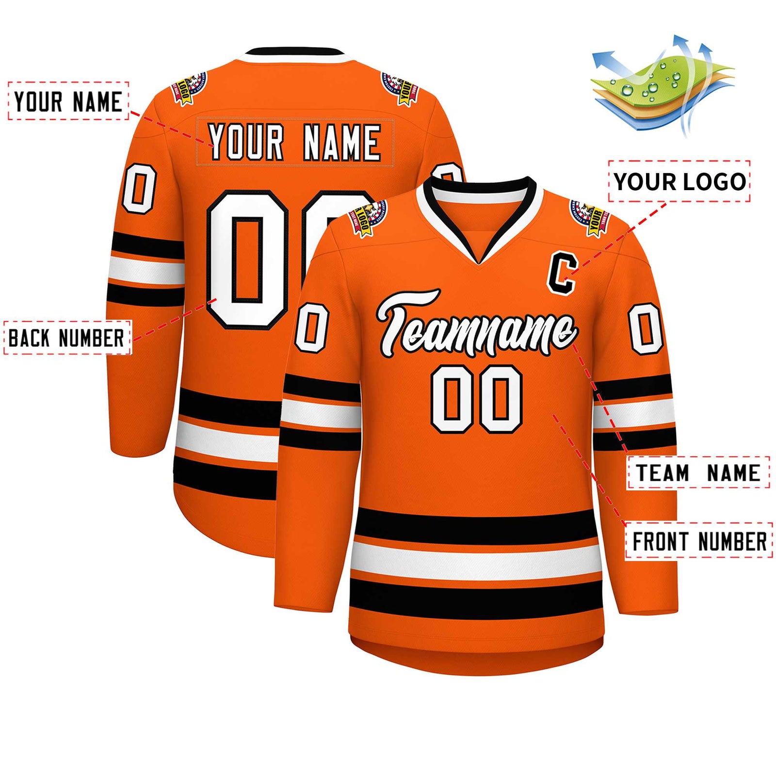 Custom Orange White-Black Classic Style Hockey Jersey