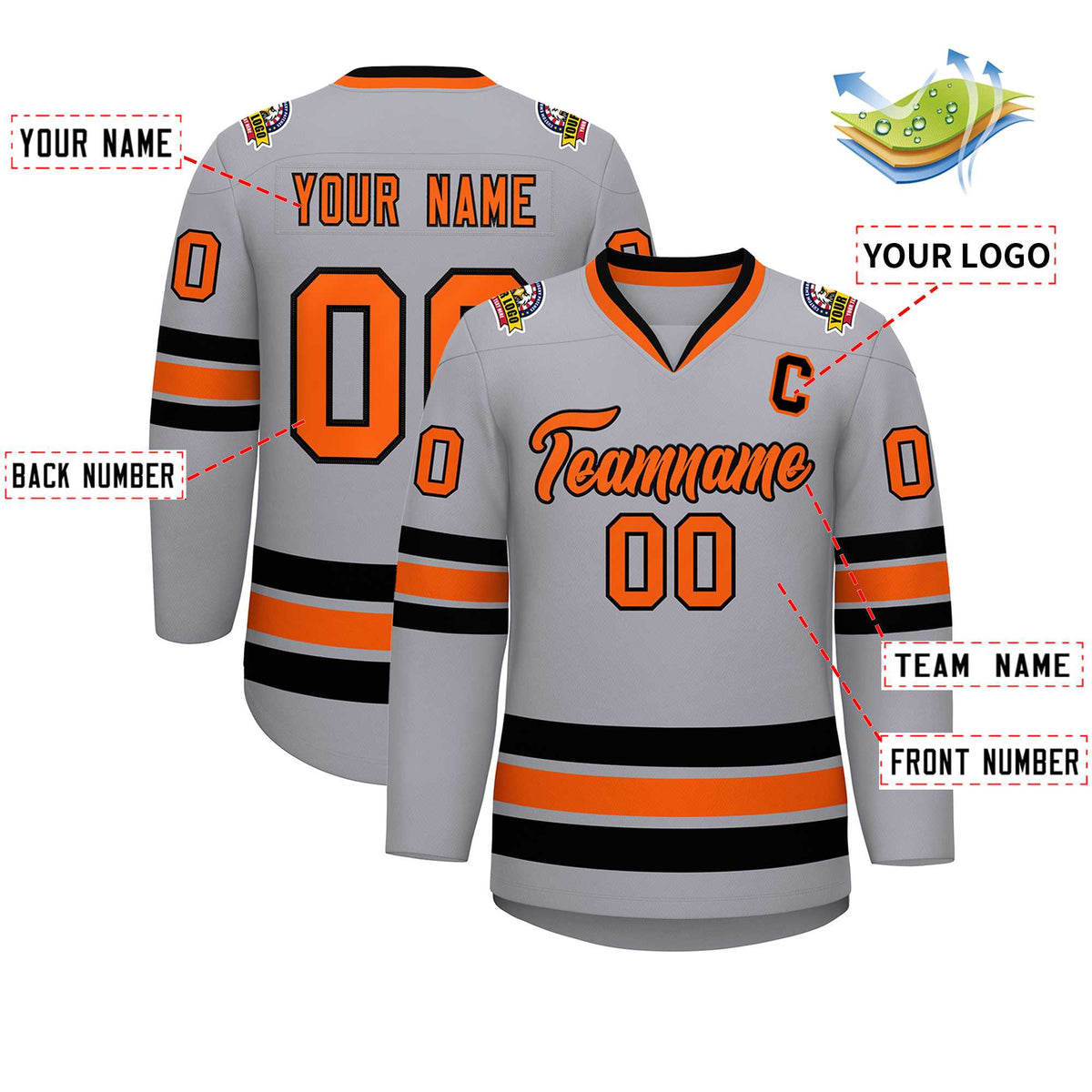 Custom Gray Orange-Black Classic Style Hockey Jersey