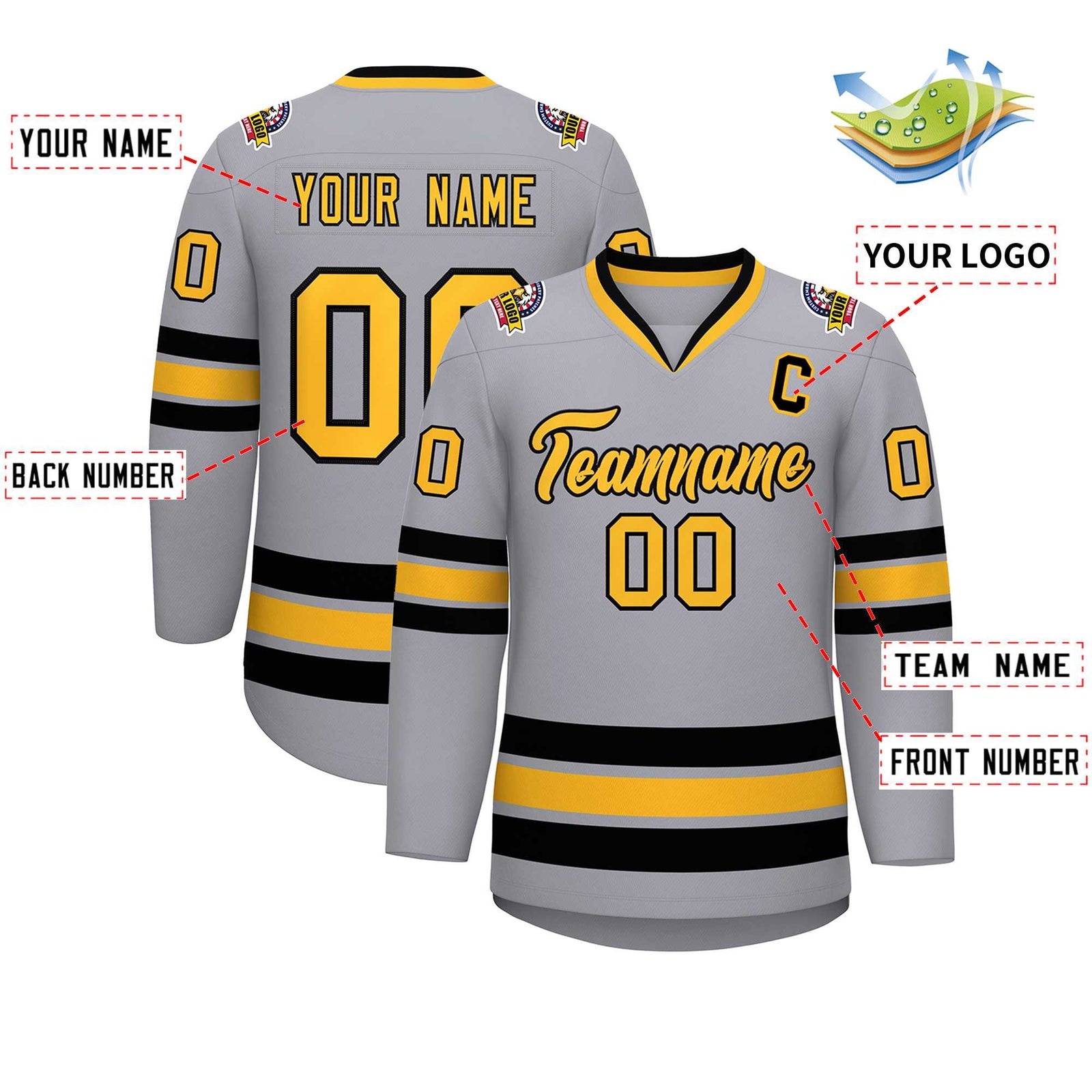 Custom Gray Gold-Black Classic Style Hockey Jersey
