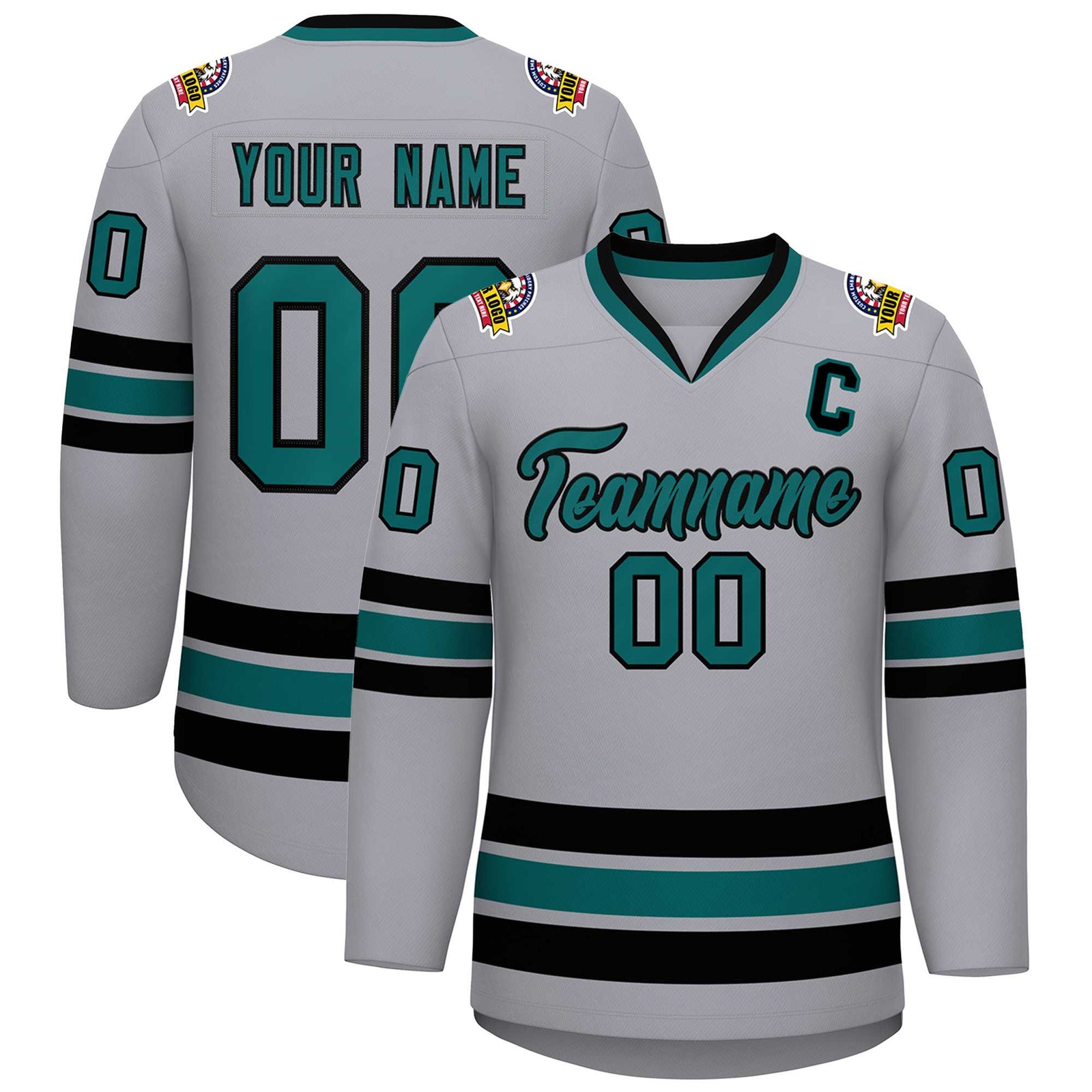 Custom Gray Aqua-Black Classic Style Hockey Jersey