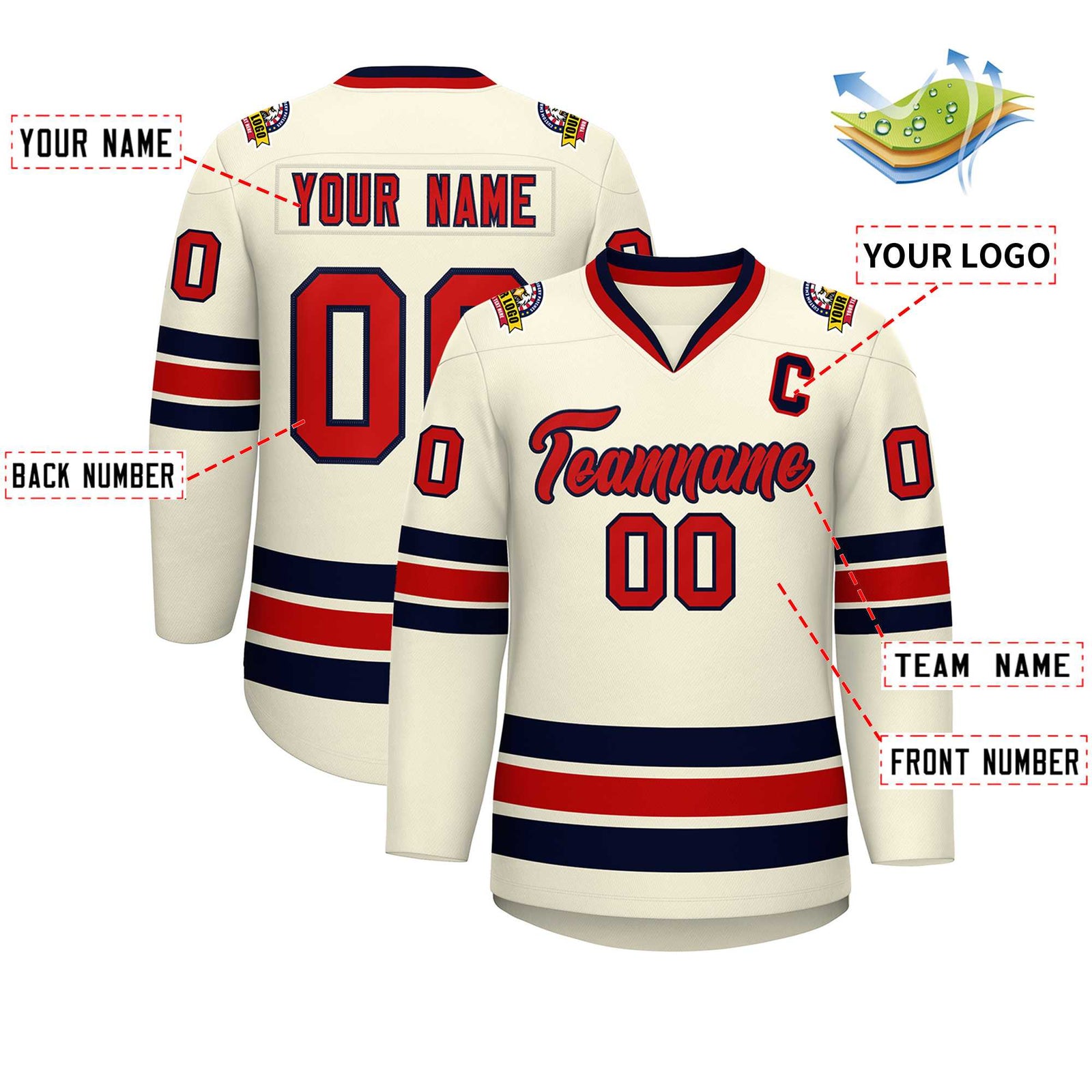 Custom Khaki Red-Navy Classic Style Hockey Jersey