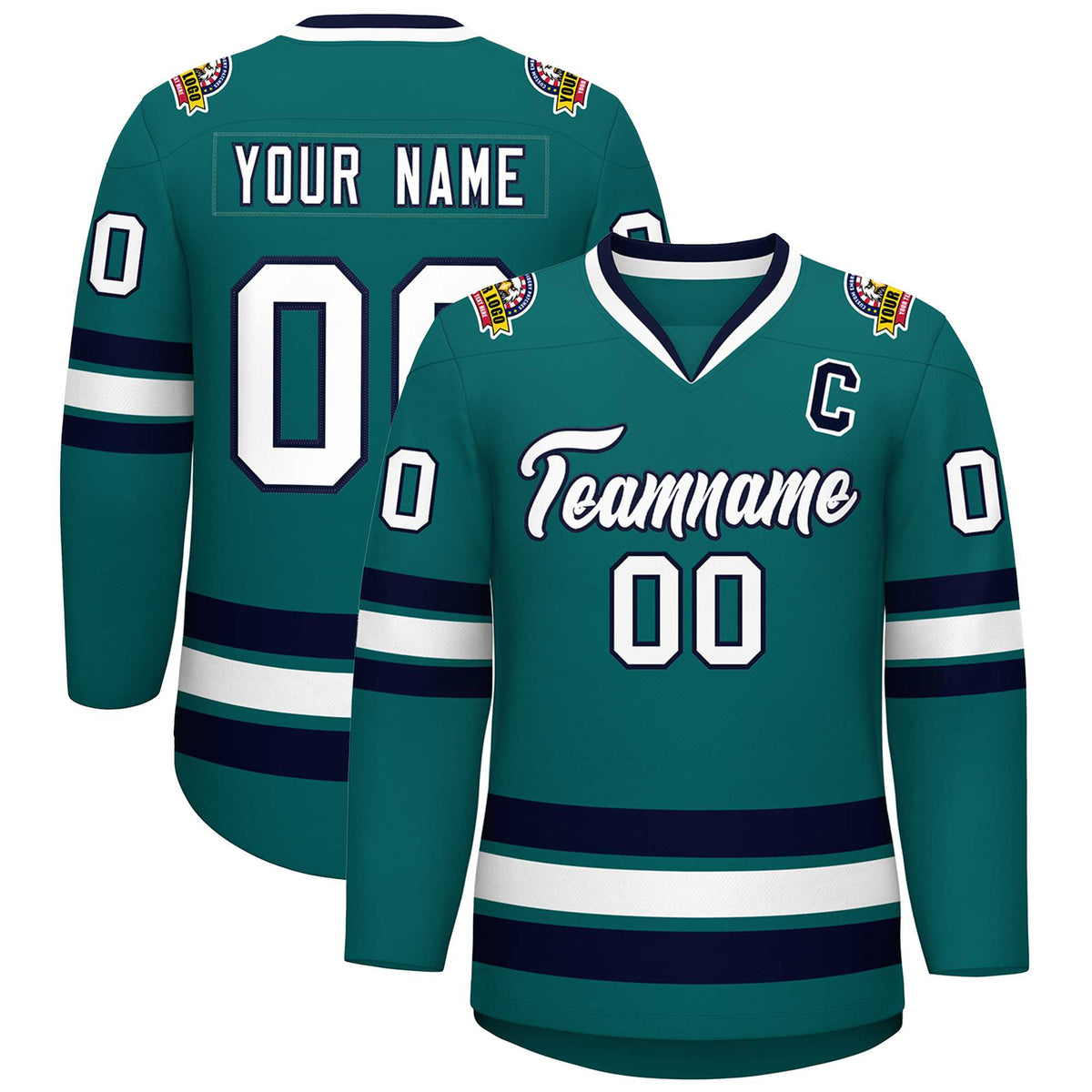 Custom Aqua White-Navy Classic Style Hockey Jersey