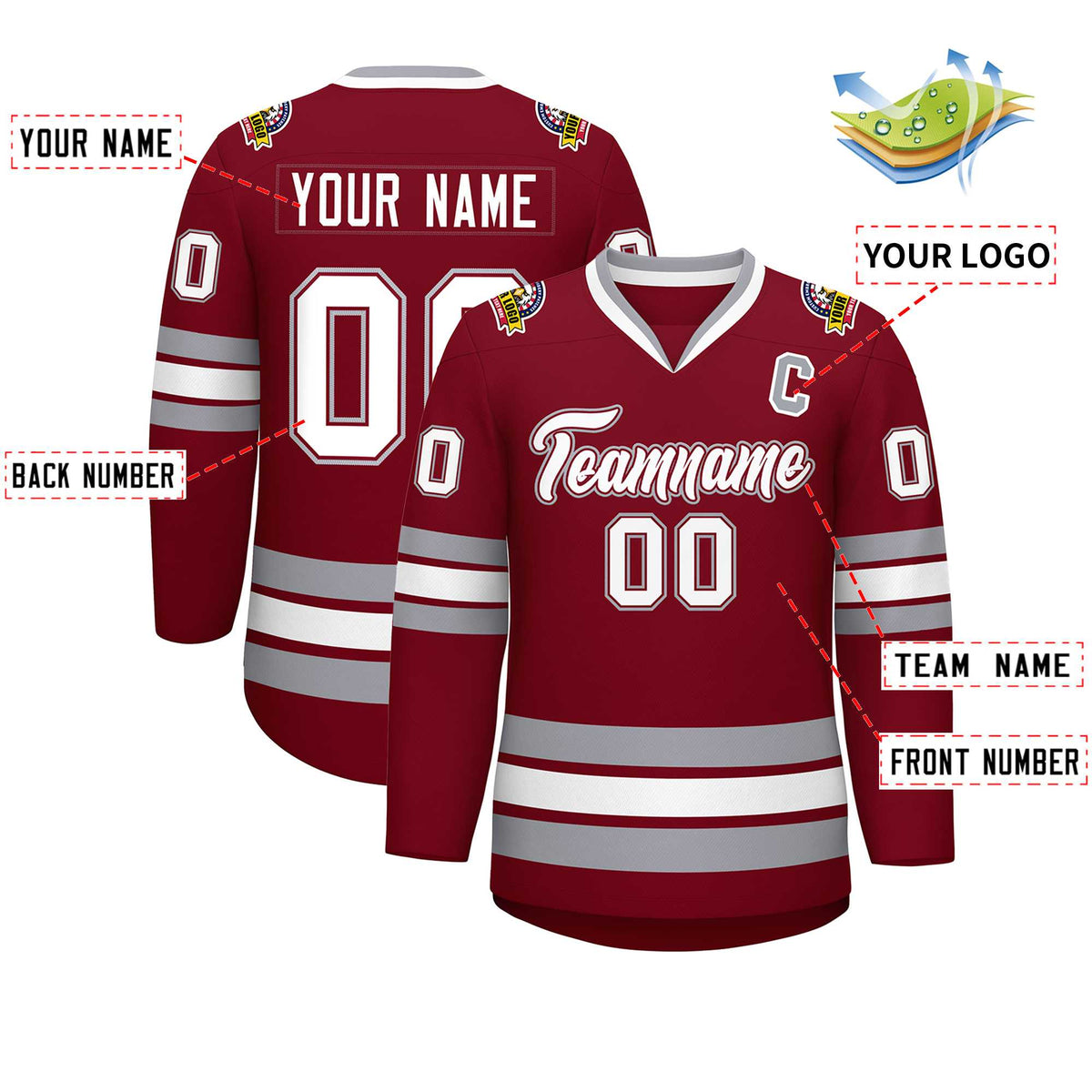 Custom Crimson White Crimson-Gray Classic Style Hockey Jersey