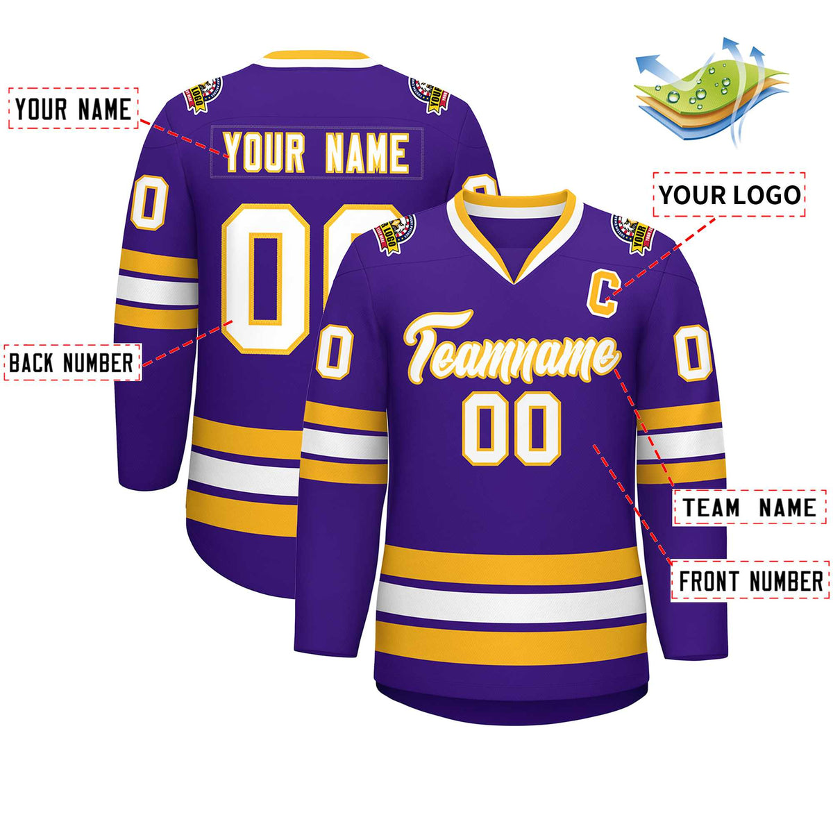 Custom Purple White-Gold Classic Style Hockey Jersey