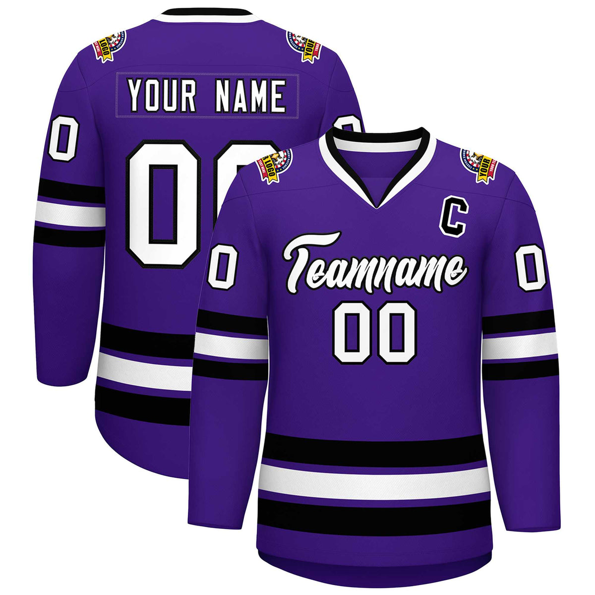Custom Purple White-Black Classic Style Hockey Jersey