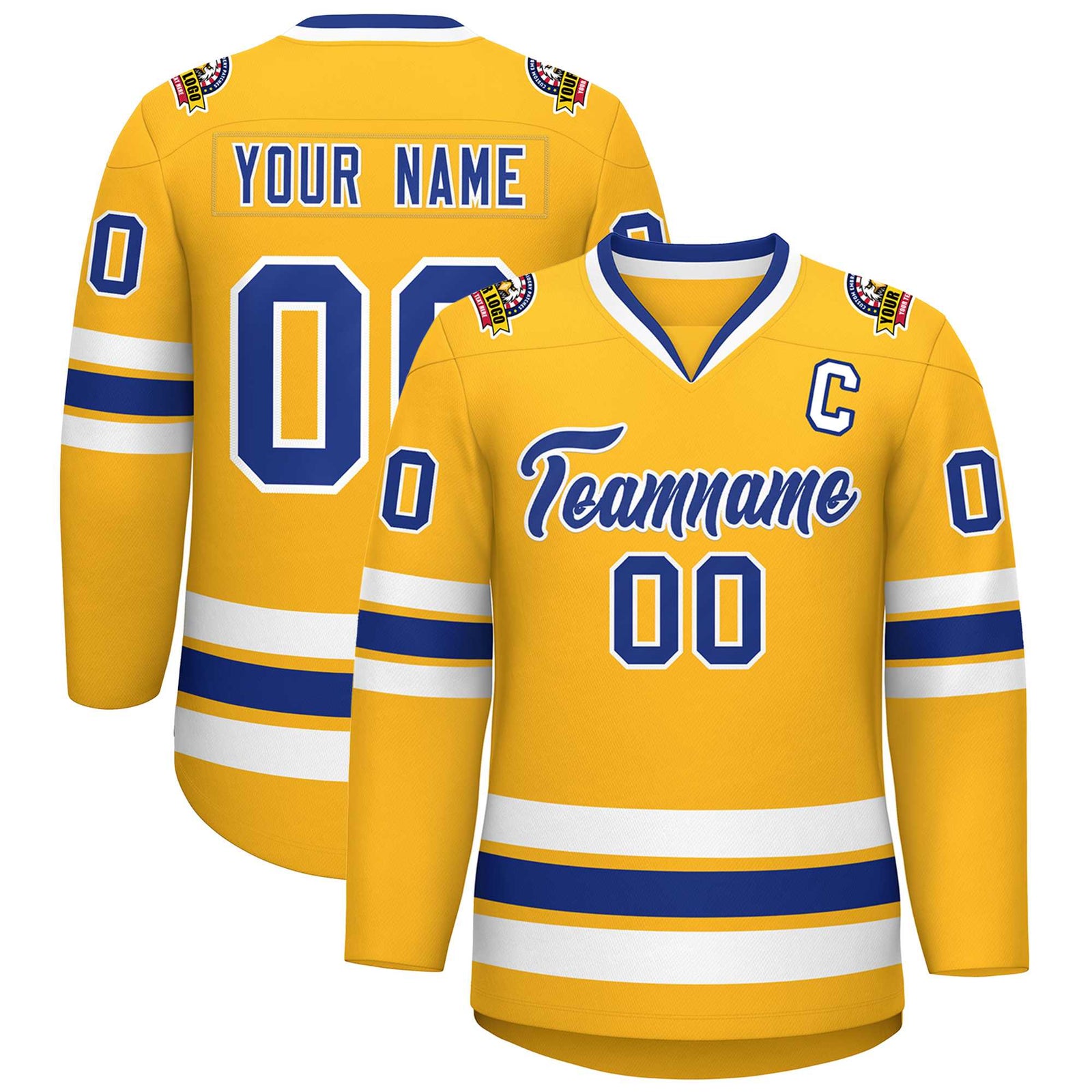 Custom Gold Royal-White Classic Style Hockey Jersey