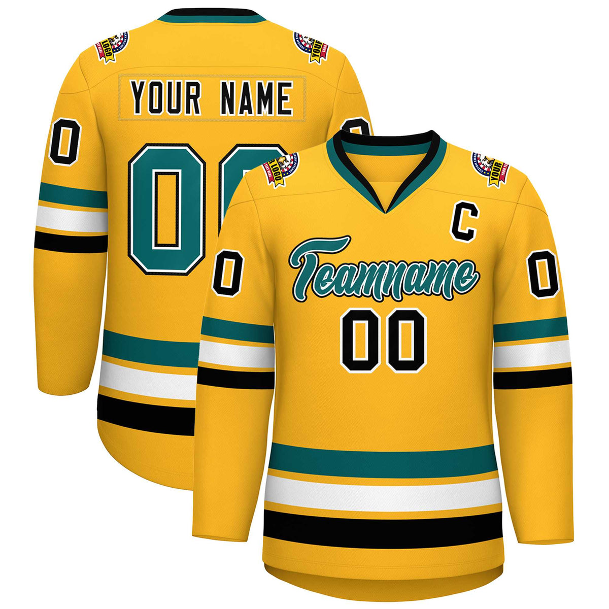 Custom Gold Aqua White-Black Classic Style Hockey Jersey