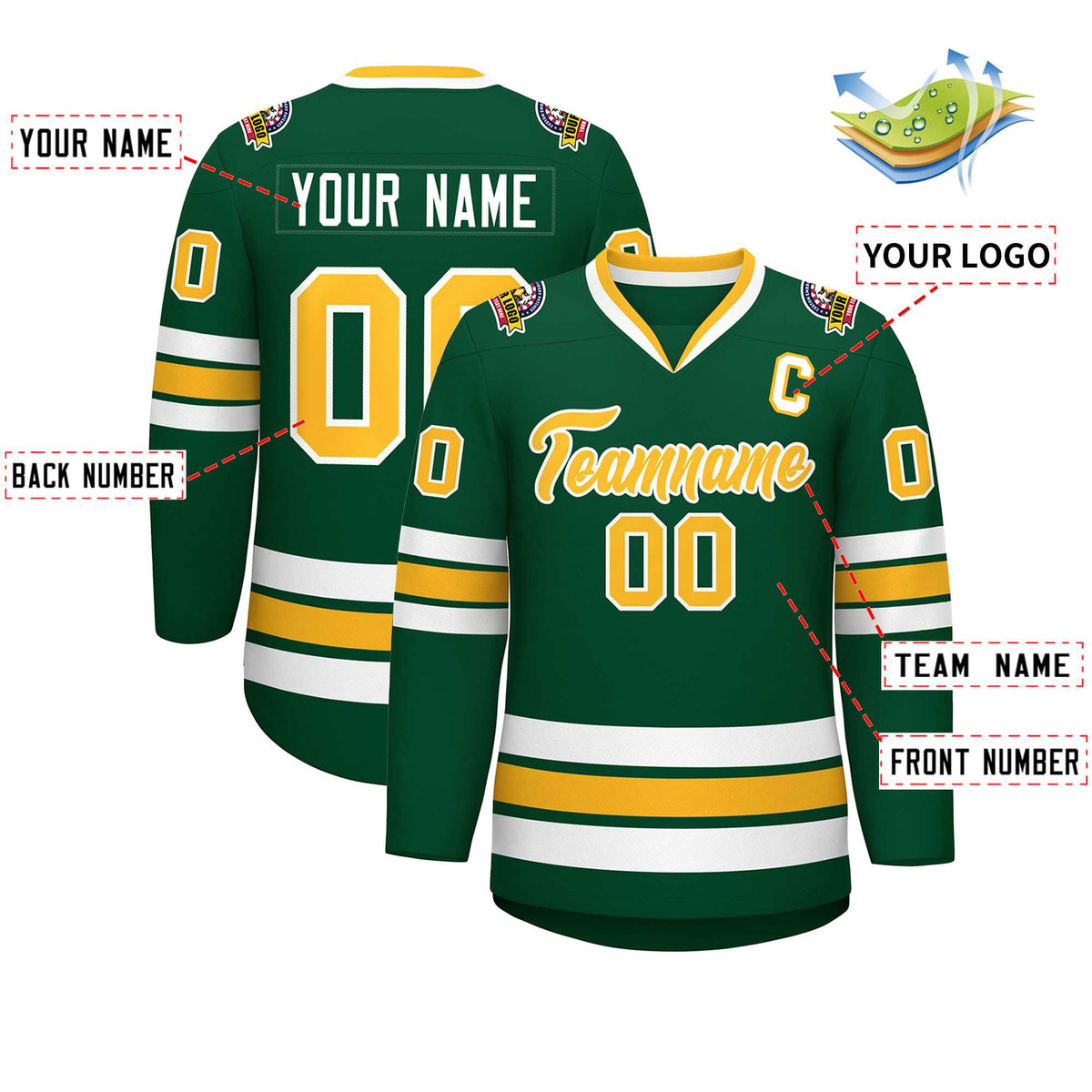 Custom Green Gold-White Classic Style Hockey Jersey