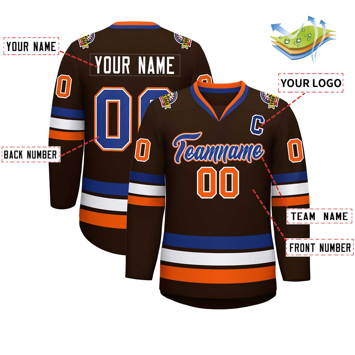 Custom Brown Royal White-Orange Classic Style Hockey Jersey