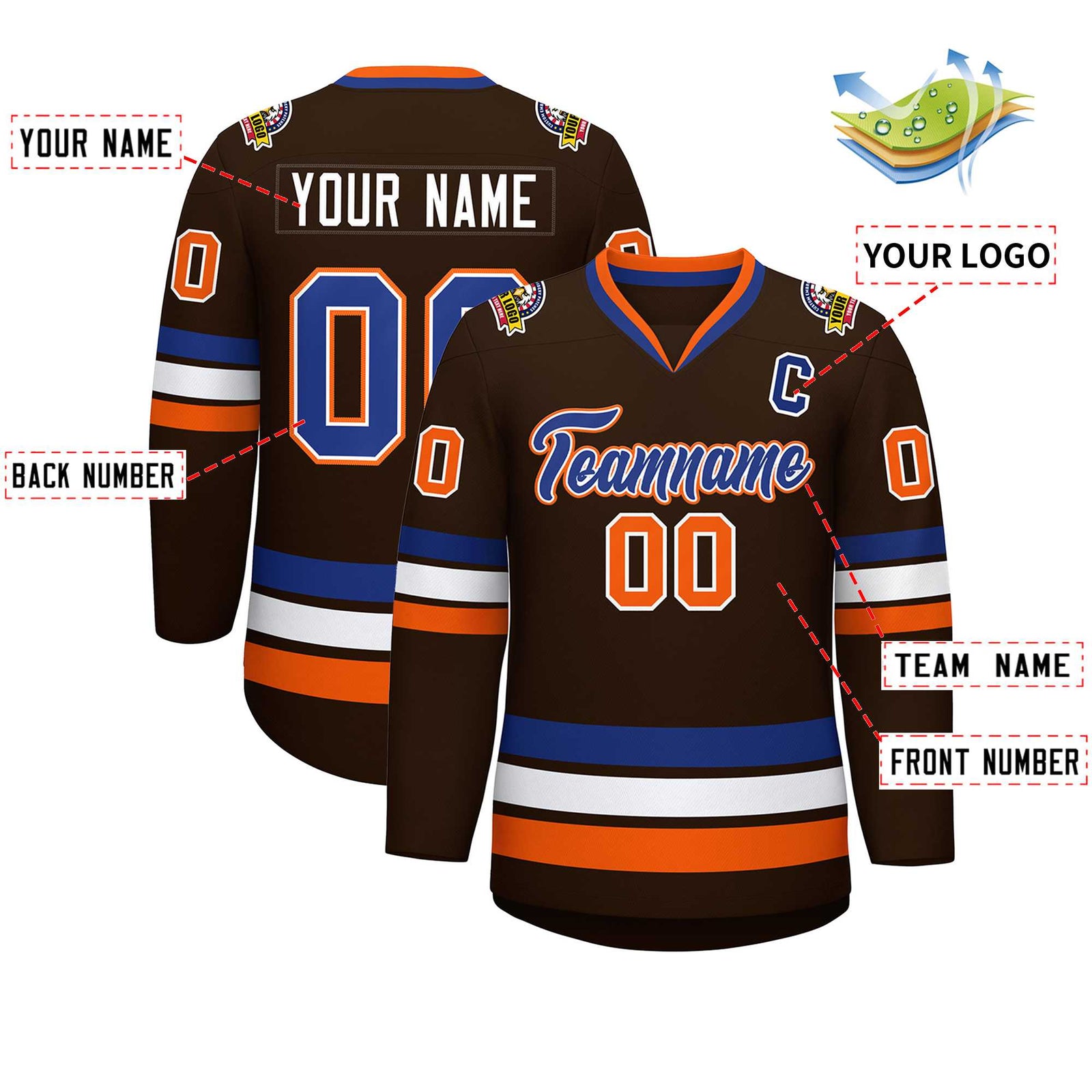 Custom Brown Royal White-Orange Classic Style Hockey Jersey