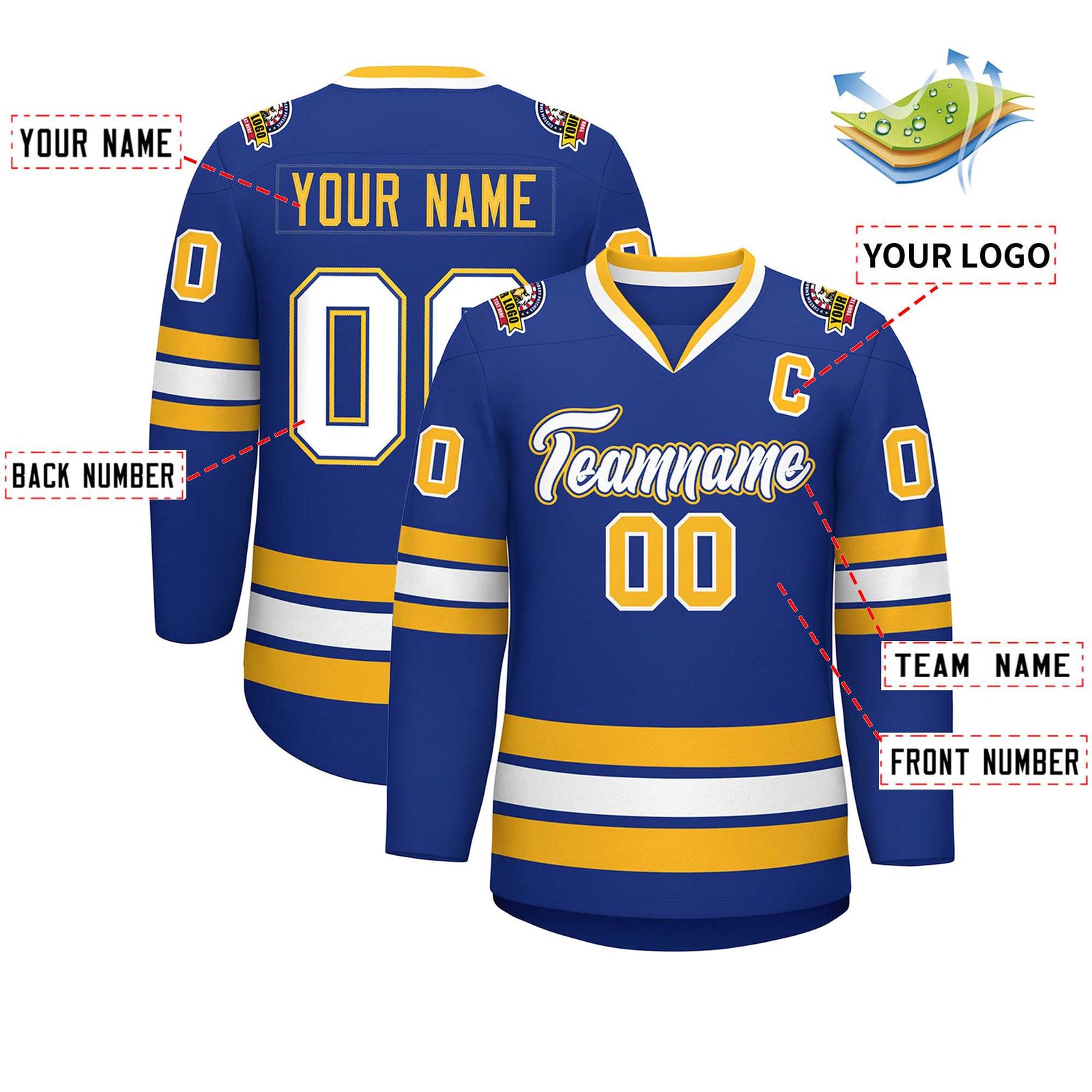 Custom Royal White Royal-Gold Classic Style Hockey Jersey