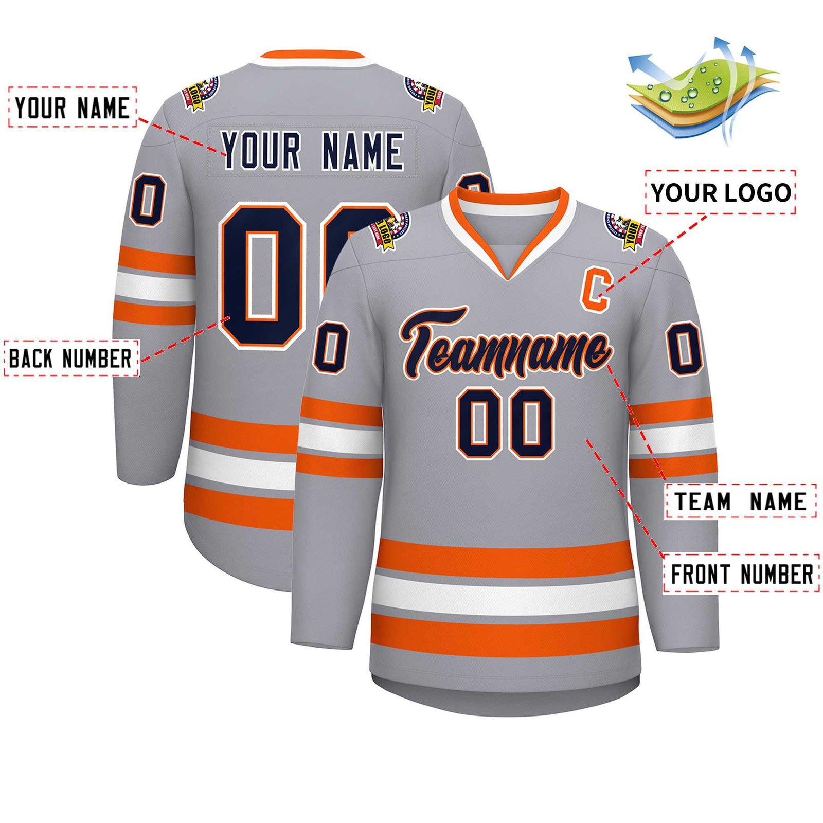 Custom Gray Navy Orange-White Classic Style Hockey Jersey