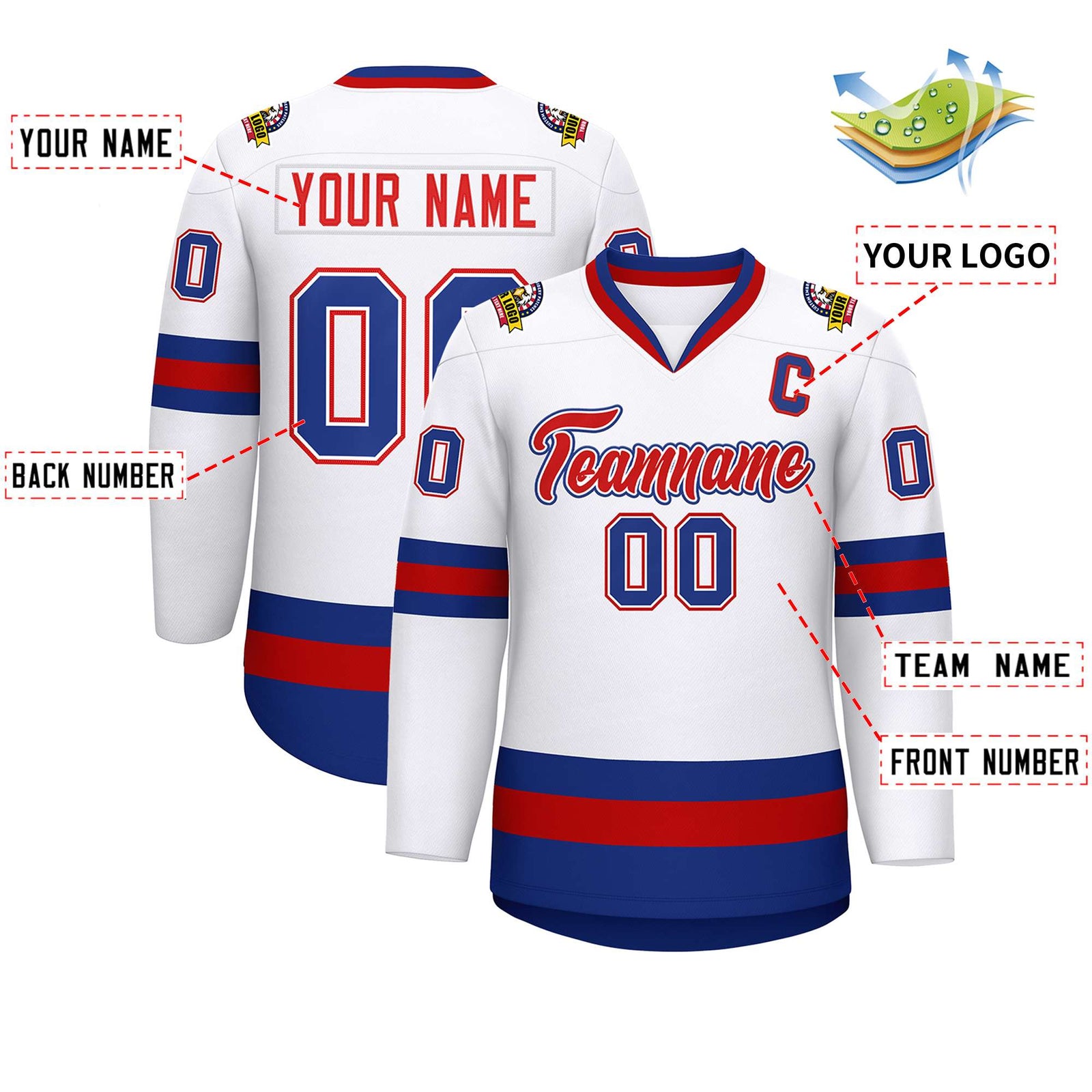 Custom White Red White-Royal Classic Style Hockey Jersey