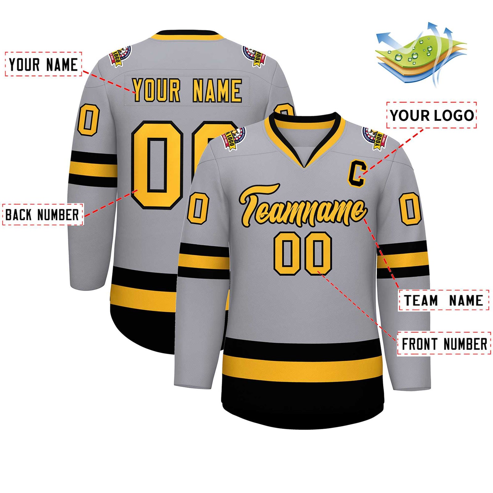 Custom Gray Gold-Black Classic Style Hockey Jersey