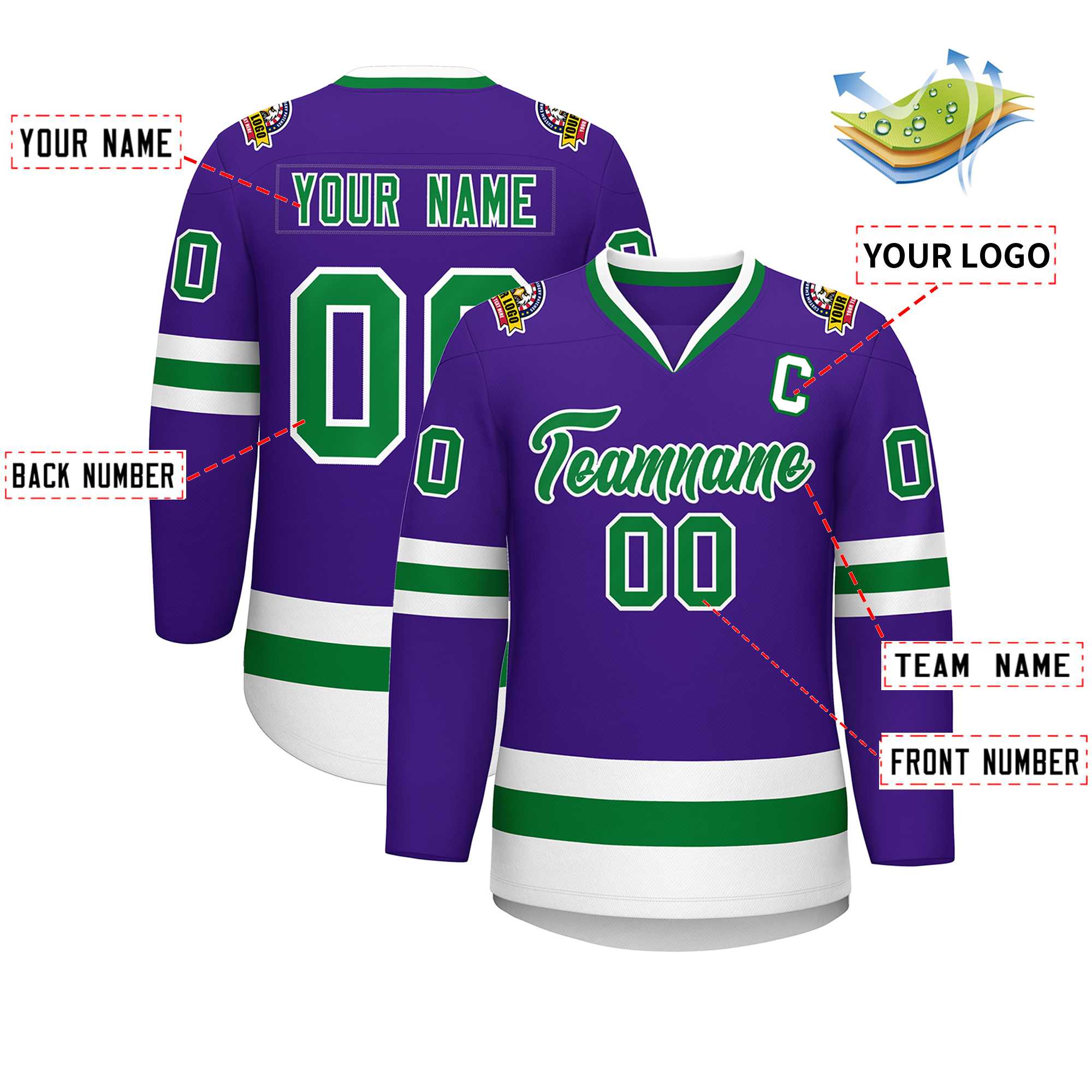 Custom Purple Kelly Green-White Classic Style Hockey Jersey