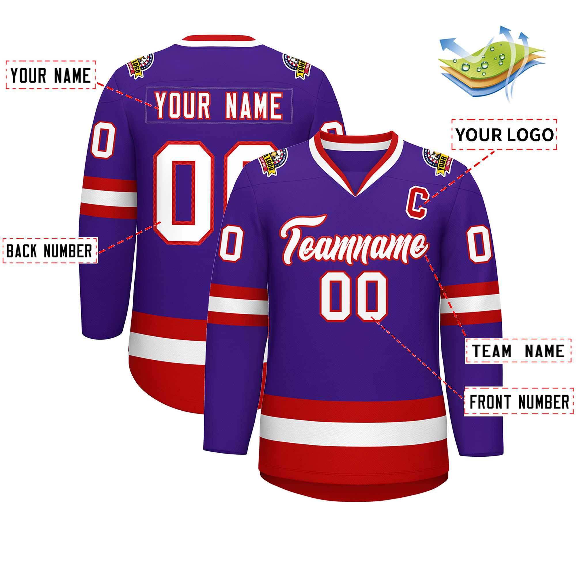 Custom Purple White-Red Classic Style Hockey Jersey
