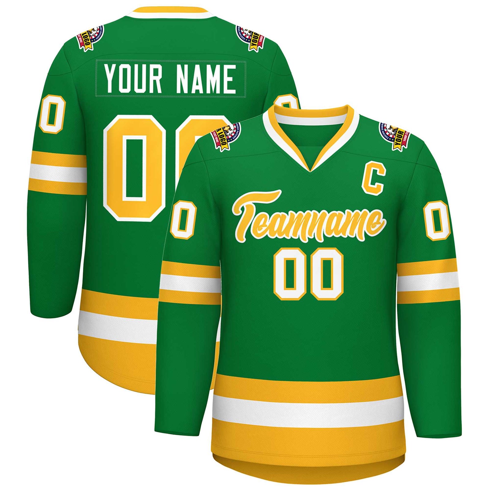 Custom Kelly Green Gold-White Classic Style Hockey Jersey