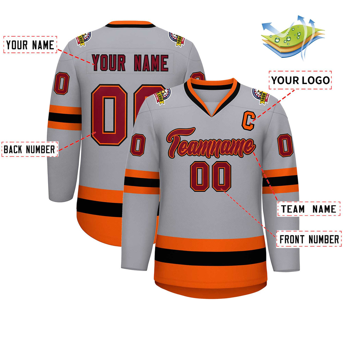 Custom Gray Crimson Orange-Black Classic Style Hockey Jersey