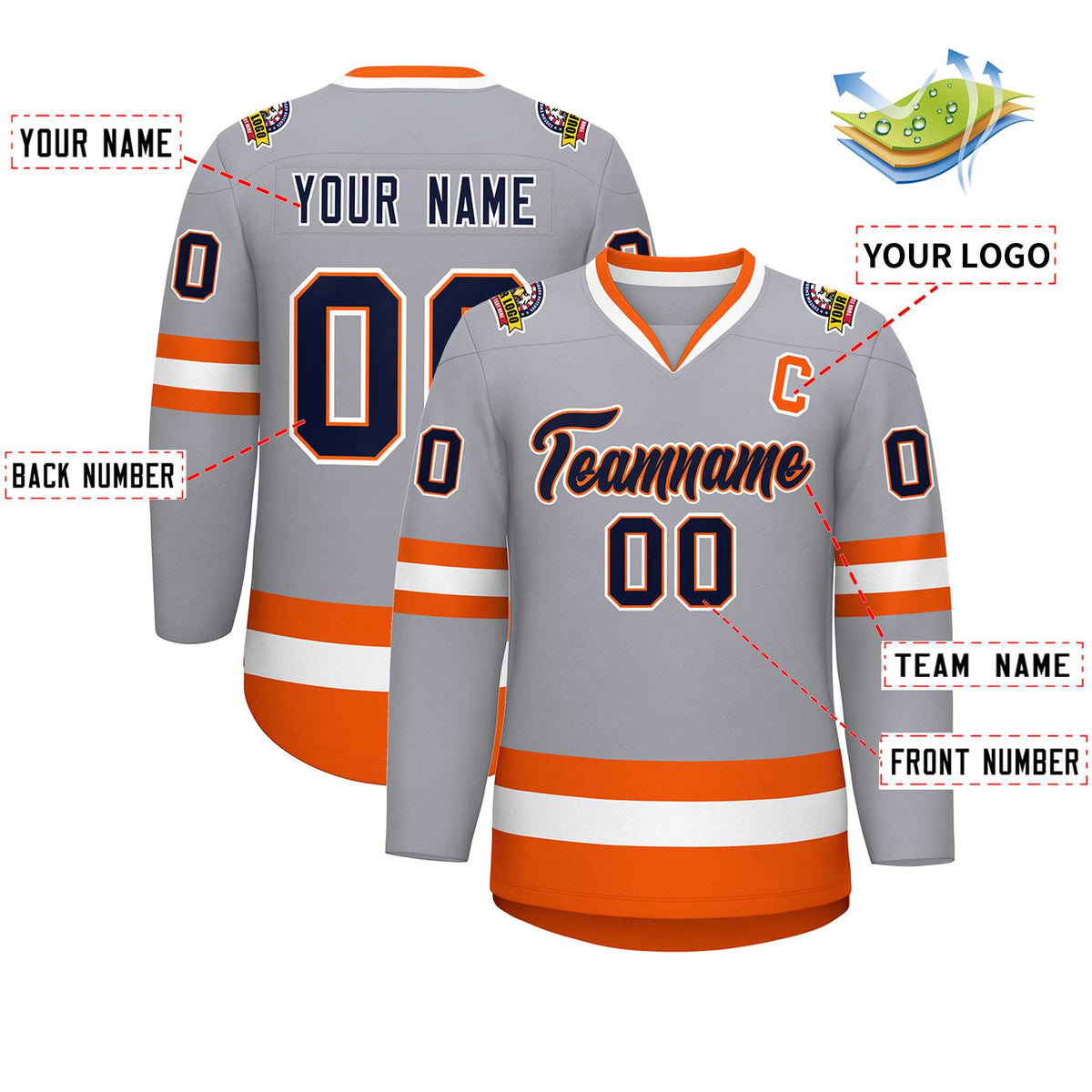 Custom Gray Navy Orange-White Classic Style Hockey Jersey