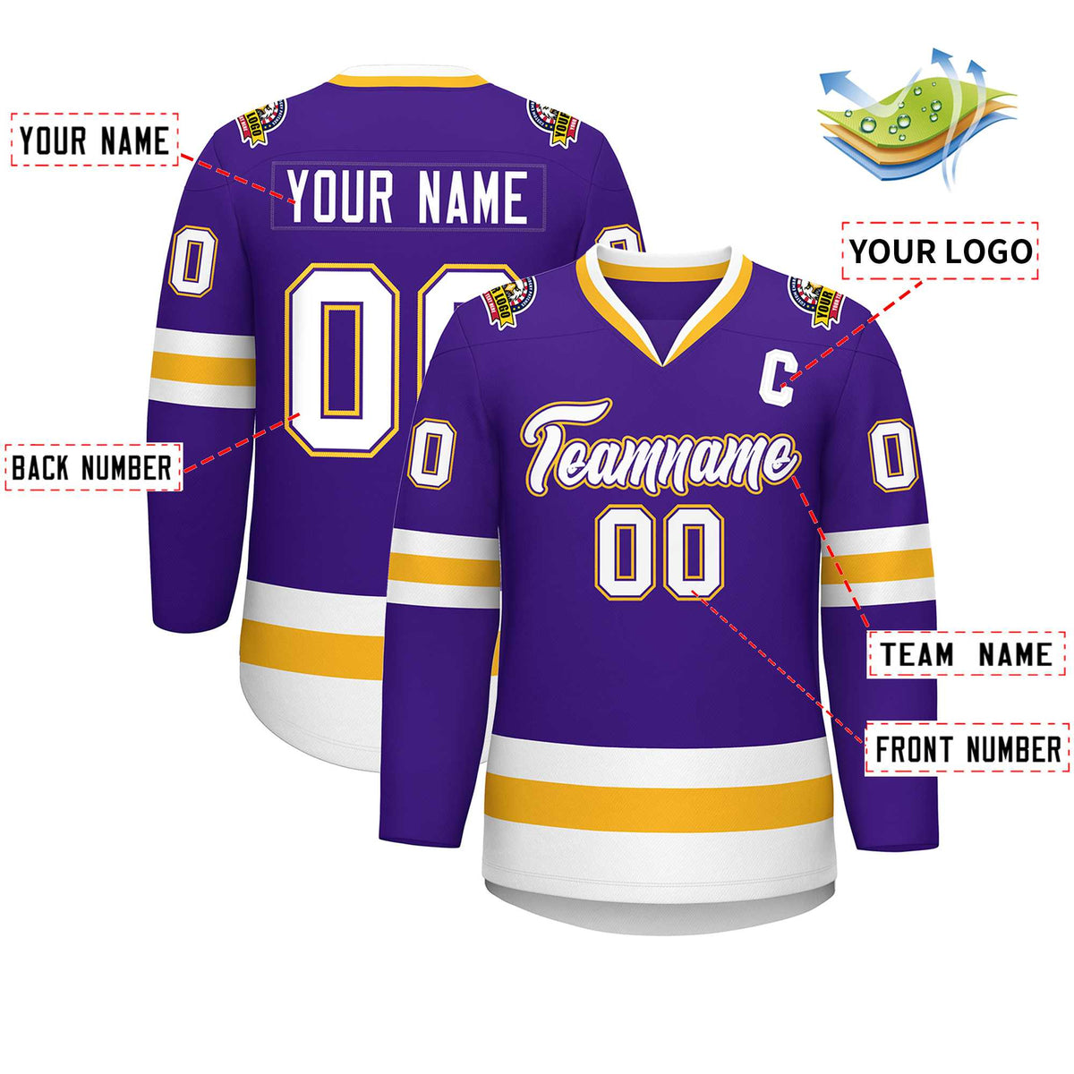 Custom Purple White Purple-Gold Classic Style Hockey Jersey