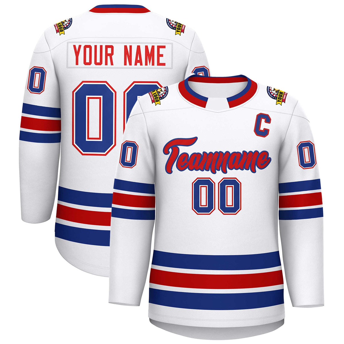 Custom White Red-Royal Classic Style Hockey Jersey