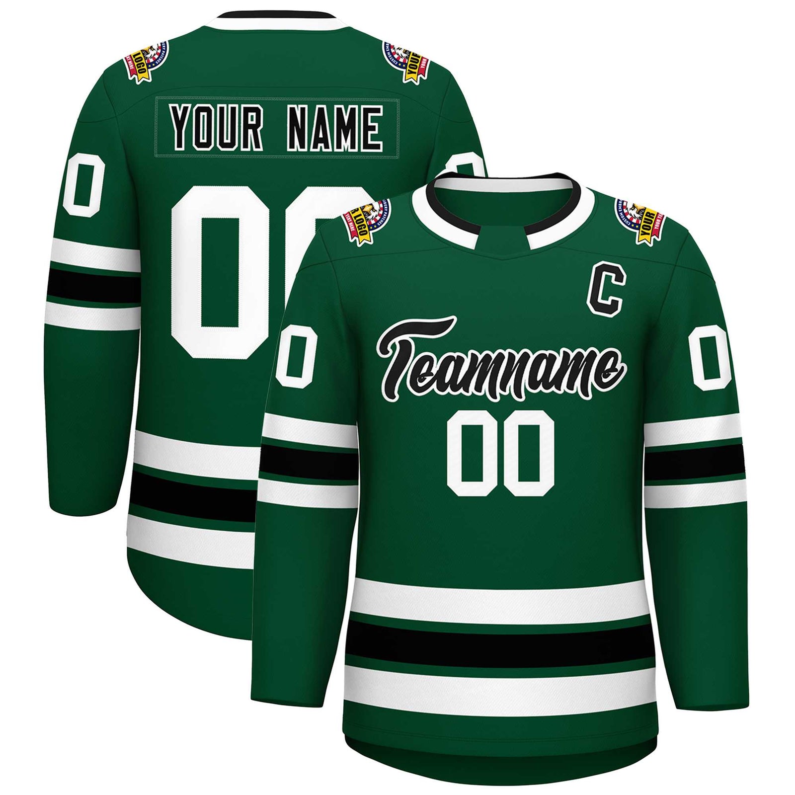 Custom Green Black-White Classic Style Hockey Jersey