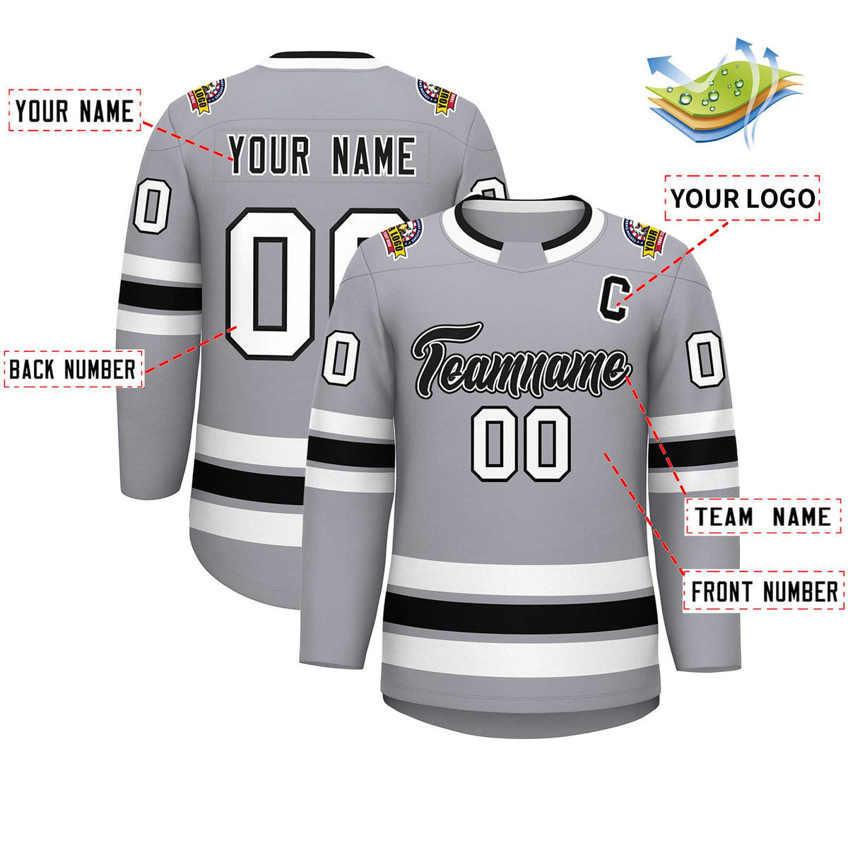 Custom Gray Black White-Black Classic Style Hockey Jersey