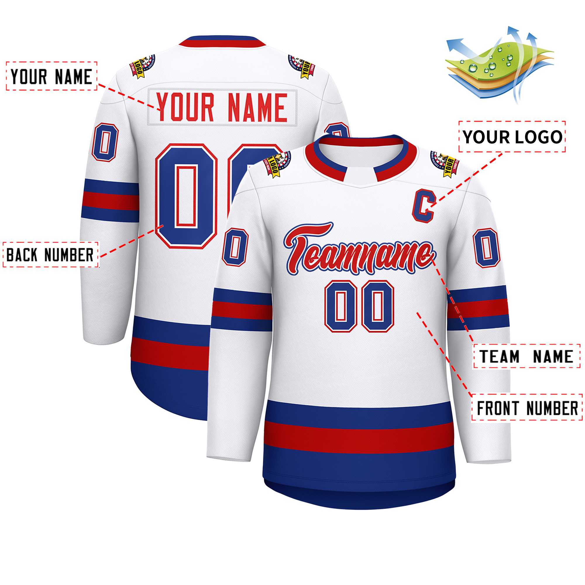Custom White Red White-Royal Classic Style Hockey Jersey
