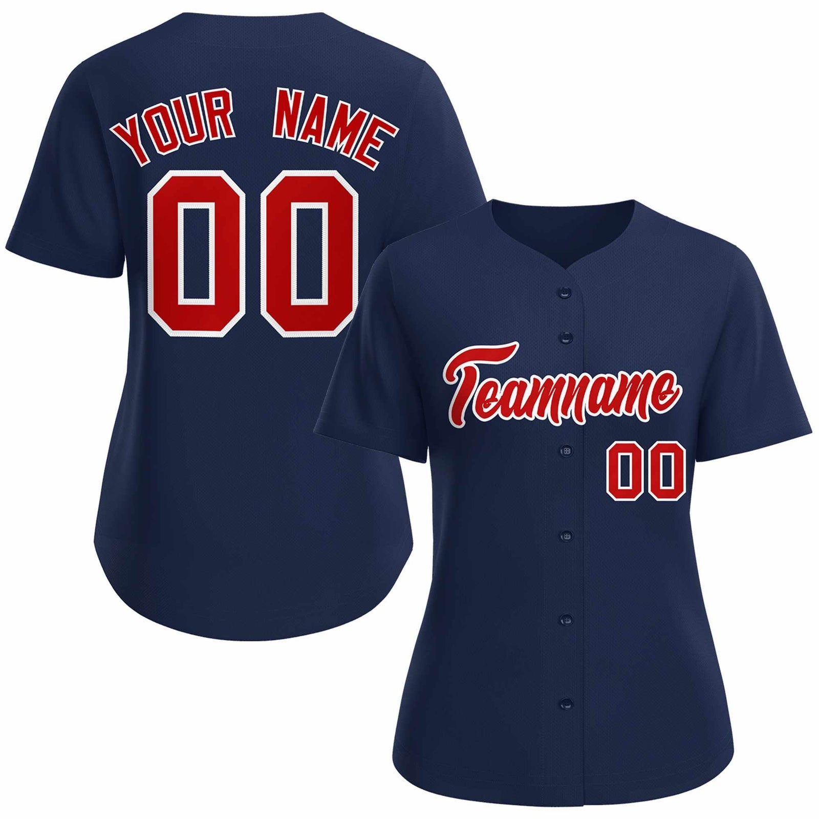 Custom Navy Red White Classic Style Baseball Jersey for Women