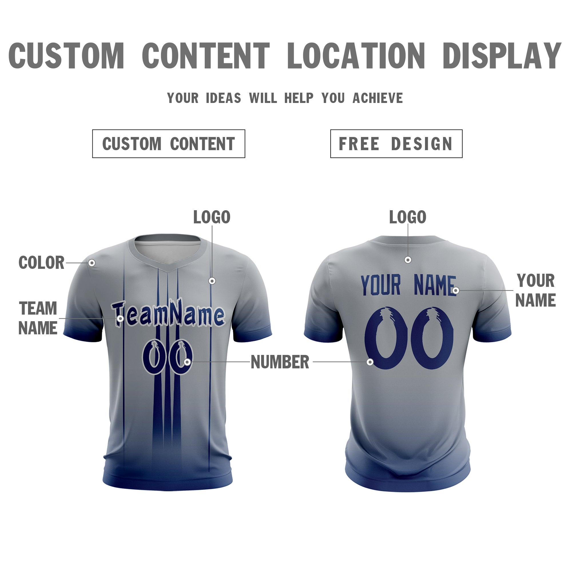 Custom Gray Navy Sport Soccer Tops Jersey