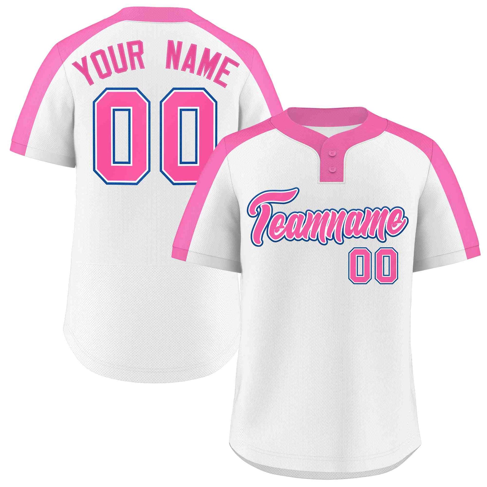 Custom White Pink-White Classic Style Authentic Two-Button Softball Jersey