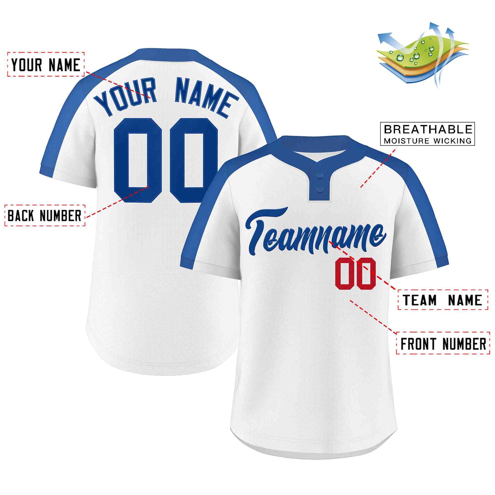 Custom White Royal Classic Style Authentic Two-Button Softball Jersey