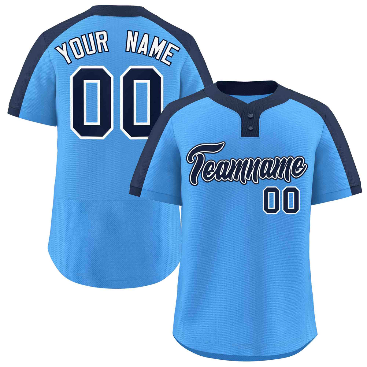 Custom Powder Blue Navy-White Classic Style Authentic Two-Button Softball Jersey