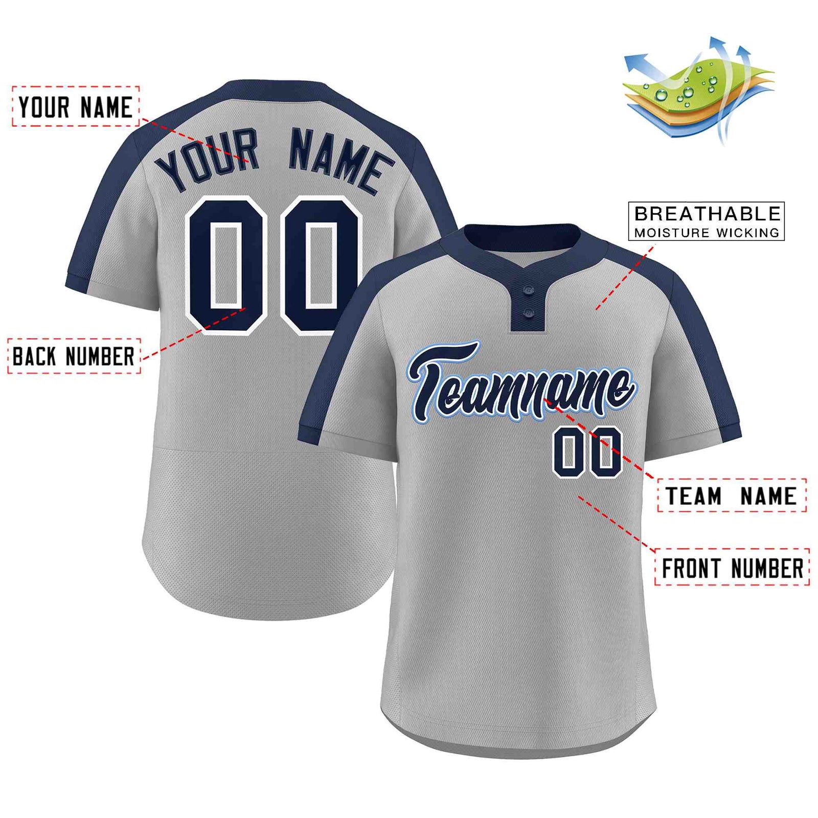 Custom Gray Navy-White Classic Style Authentic Two-Button Softball Jersey