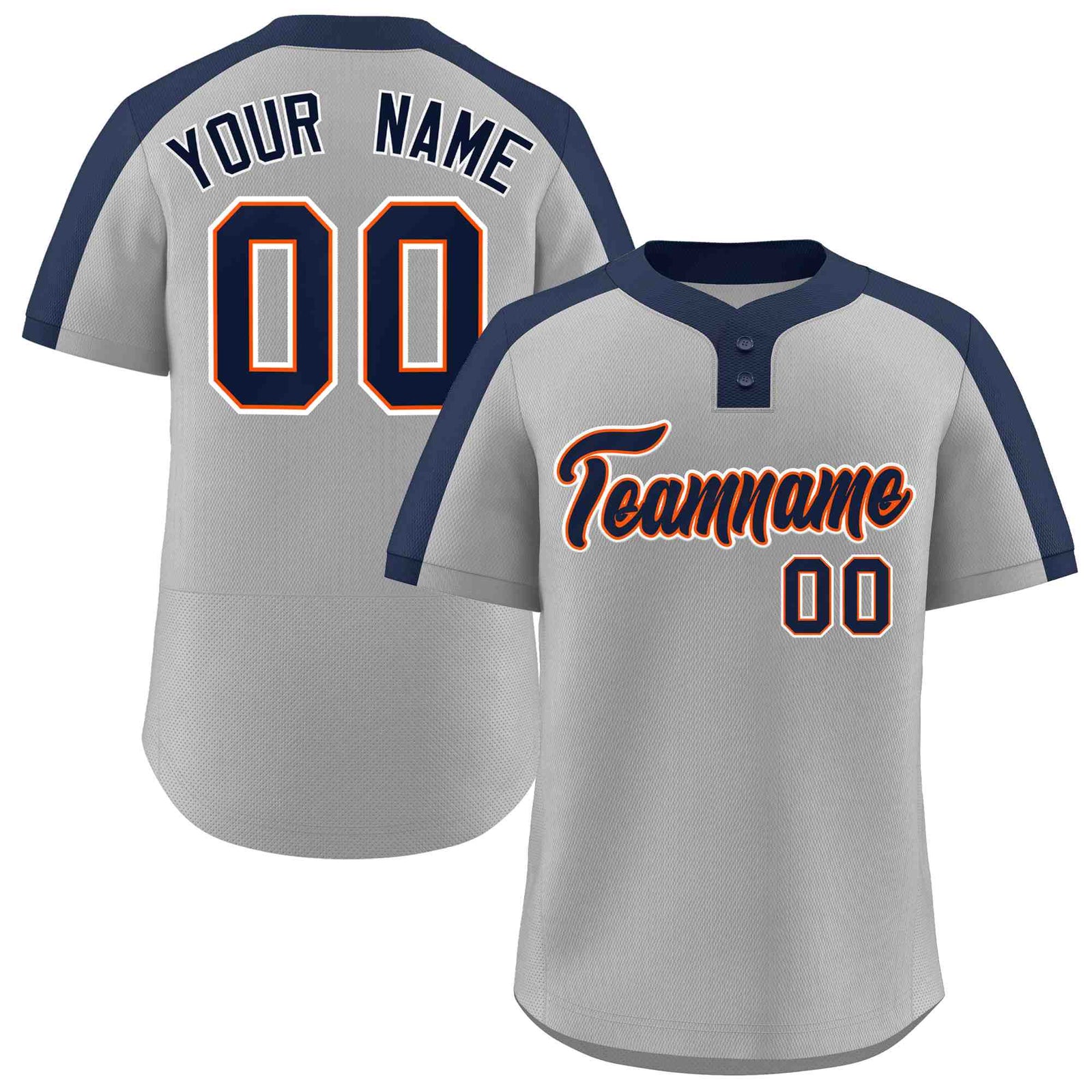 Custom Gray Navy-Orange Classic Style Authentic Two-Button Softball Jersey
