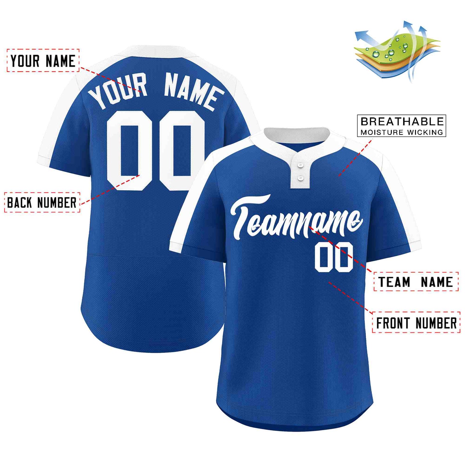 Custom Royal White Classic Style Authentic Two-Button Softball Jersey