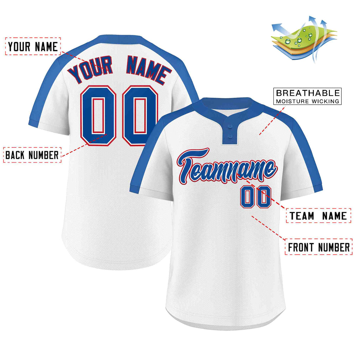 Custom White Royal-White Classic Style Authentic Two-Button Softball Jersey