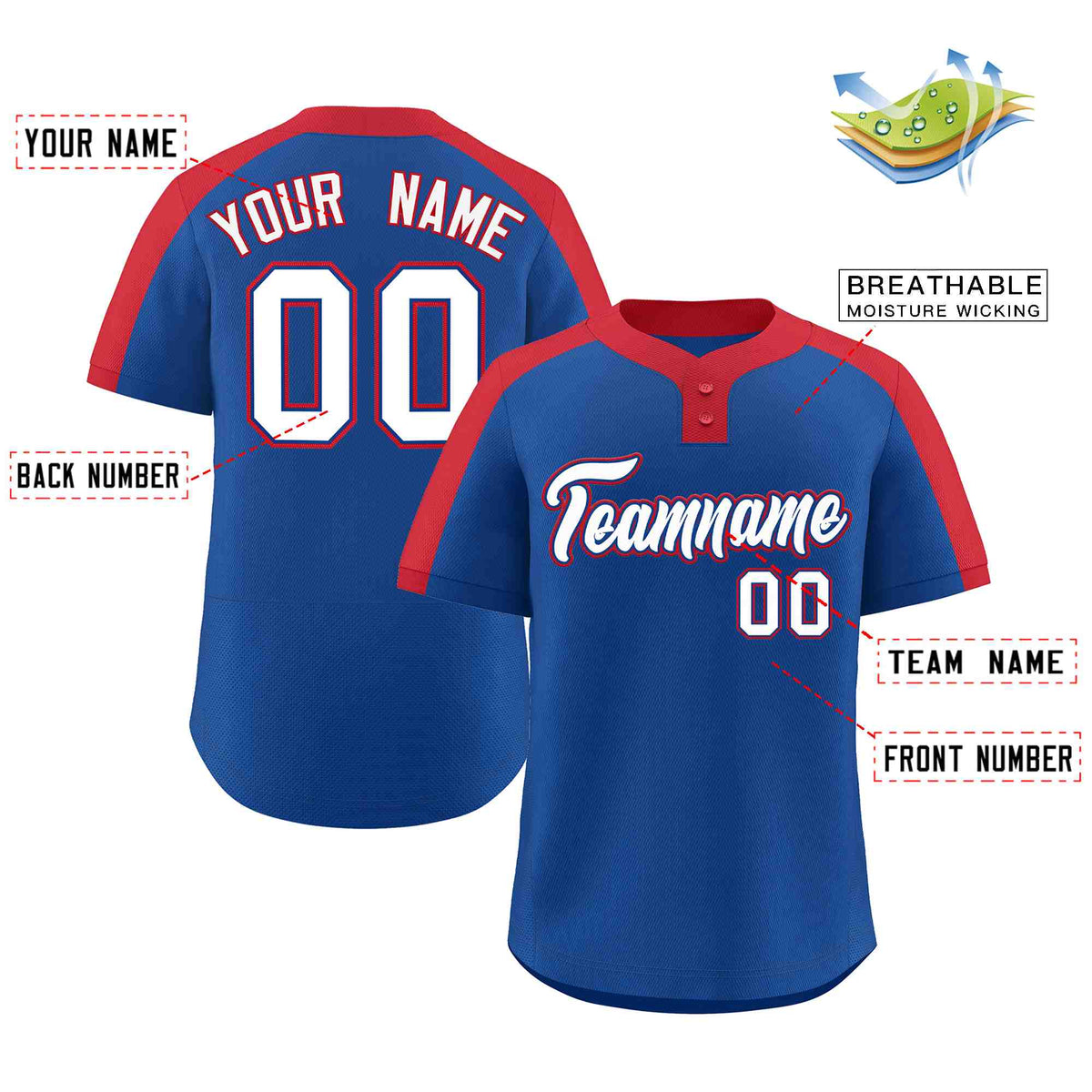 Custom Royal White-Royal Classic Style Authentic Two-Button Softball Jersey