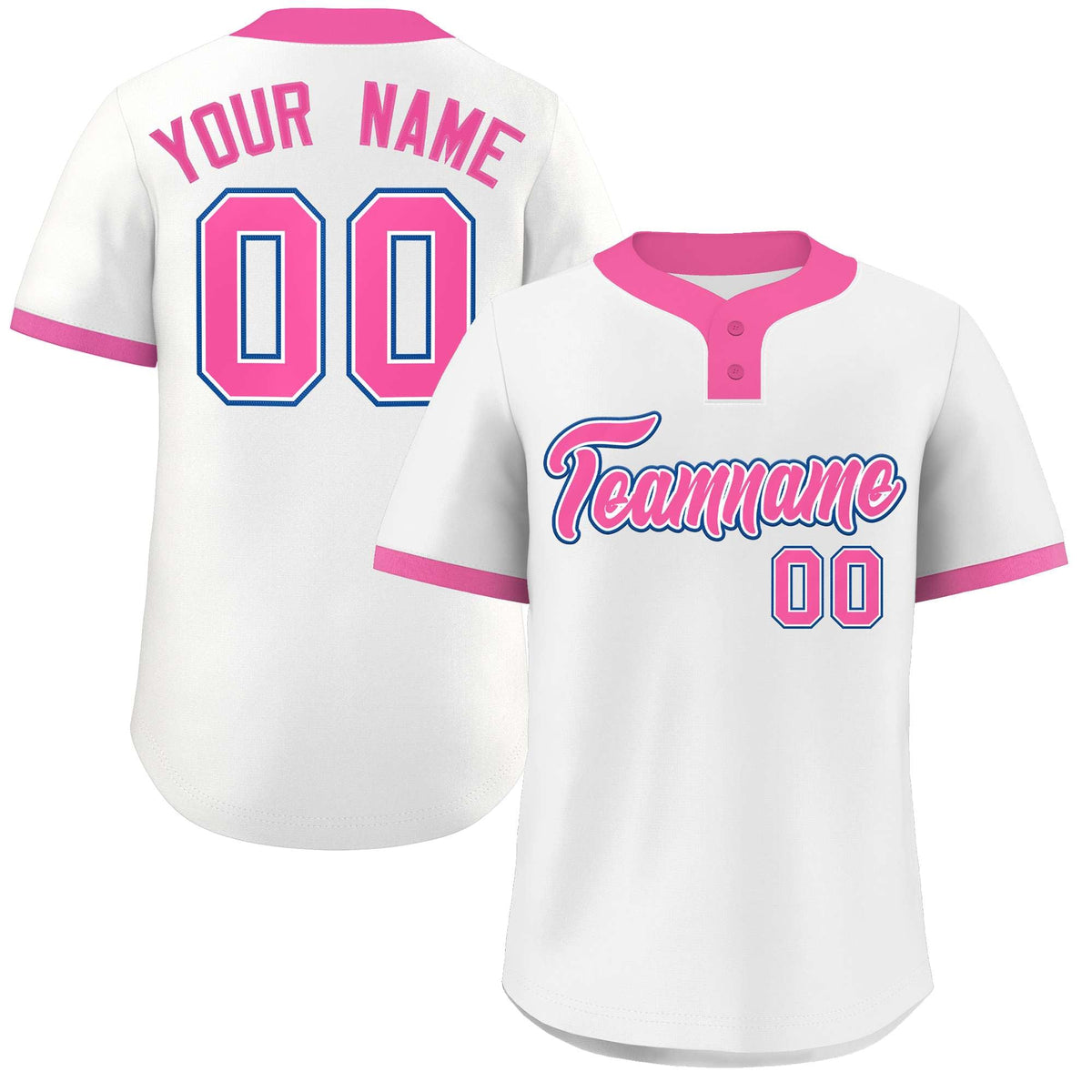 Custom White Pink-Royal Classic Style Authentic Two-Button Softball Jersey