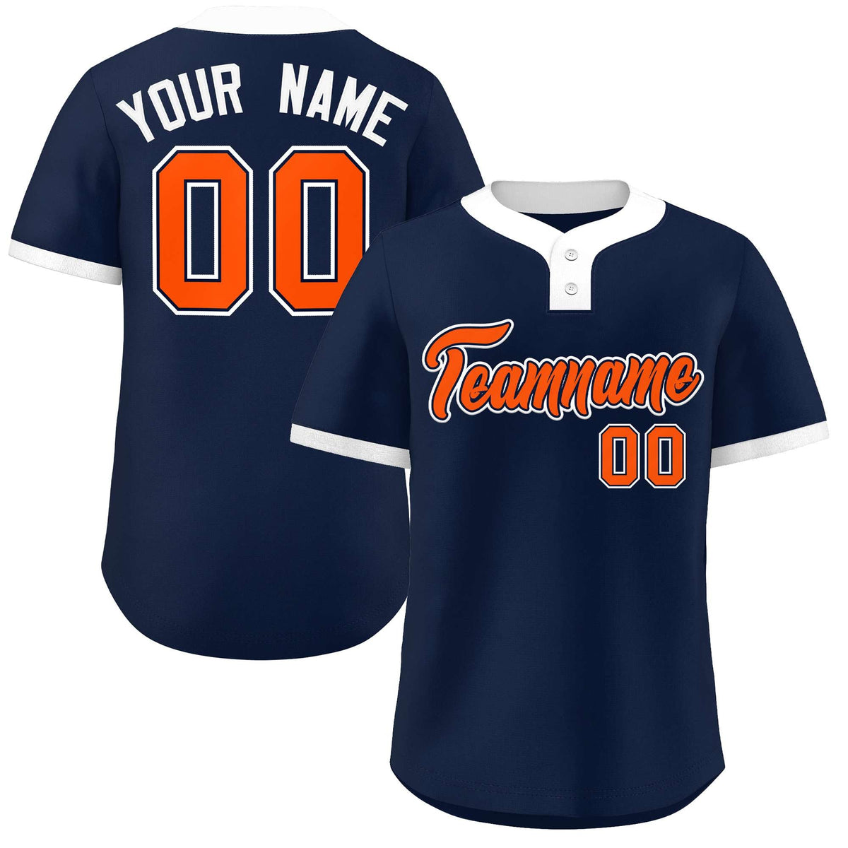 Custom Navy Orange-White Classic Style Authentic Two-Button Softball Jersey