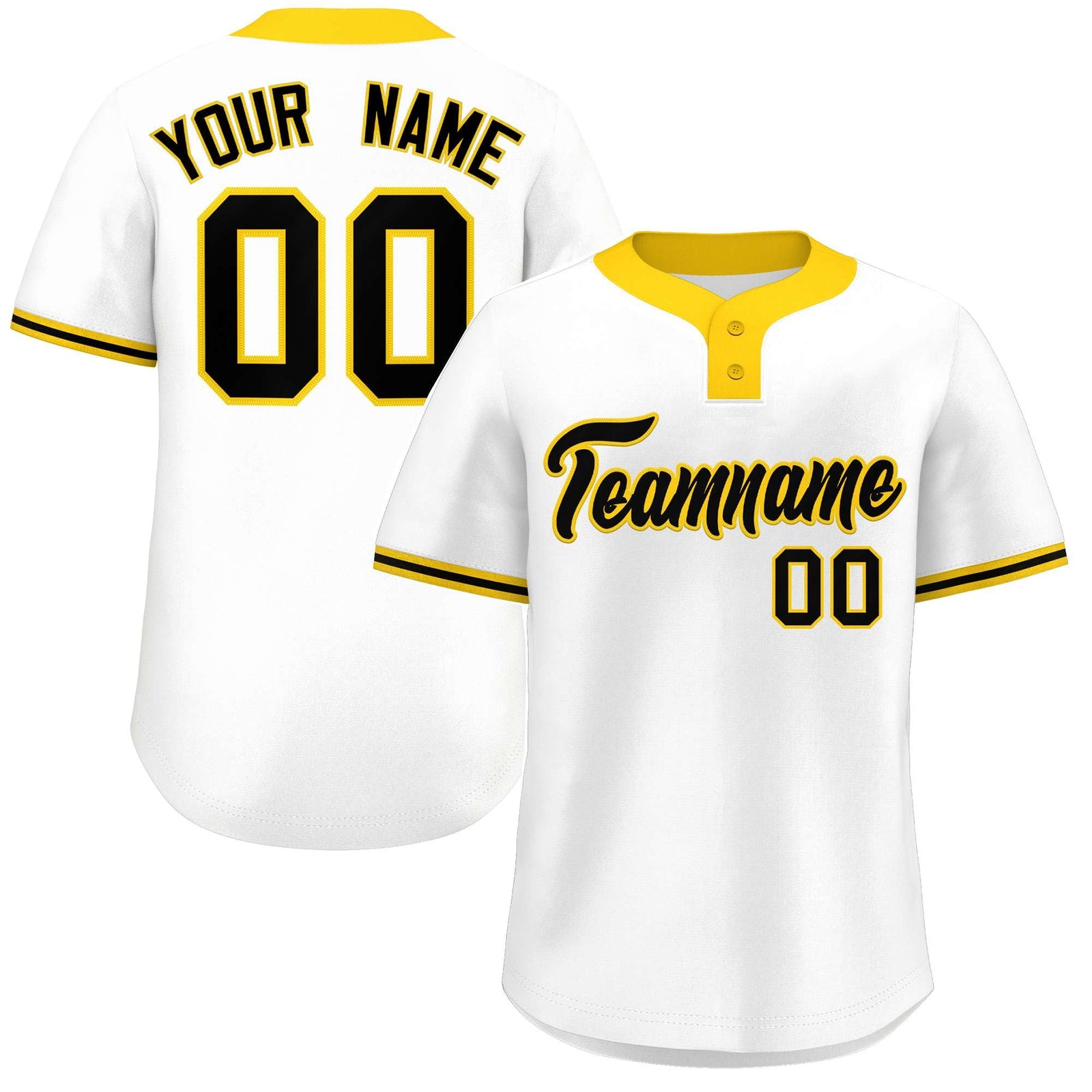 Custom White Black-Gold Classic Style Authentic Two-Button Softball Jersey