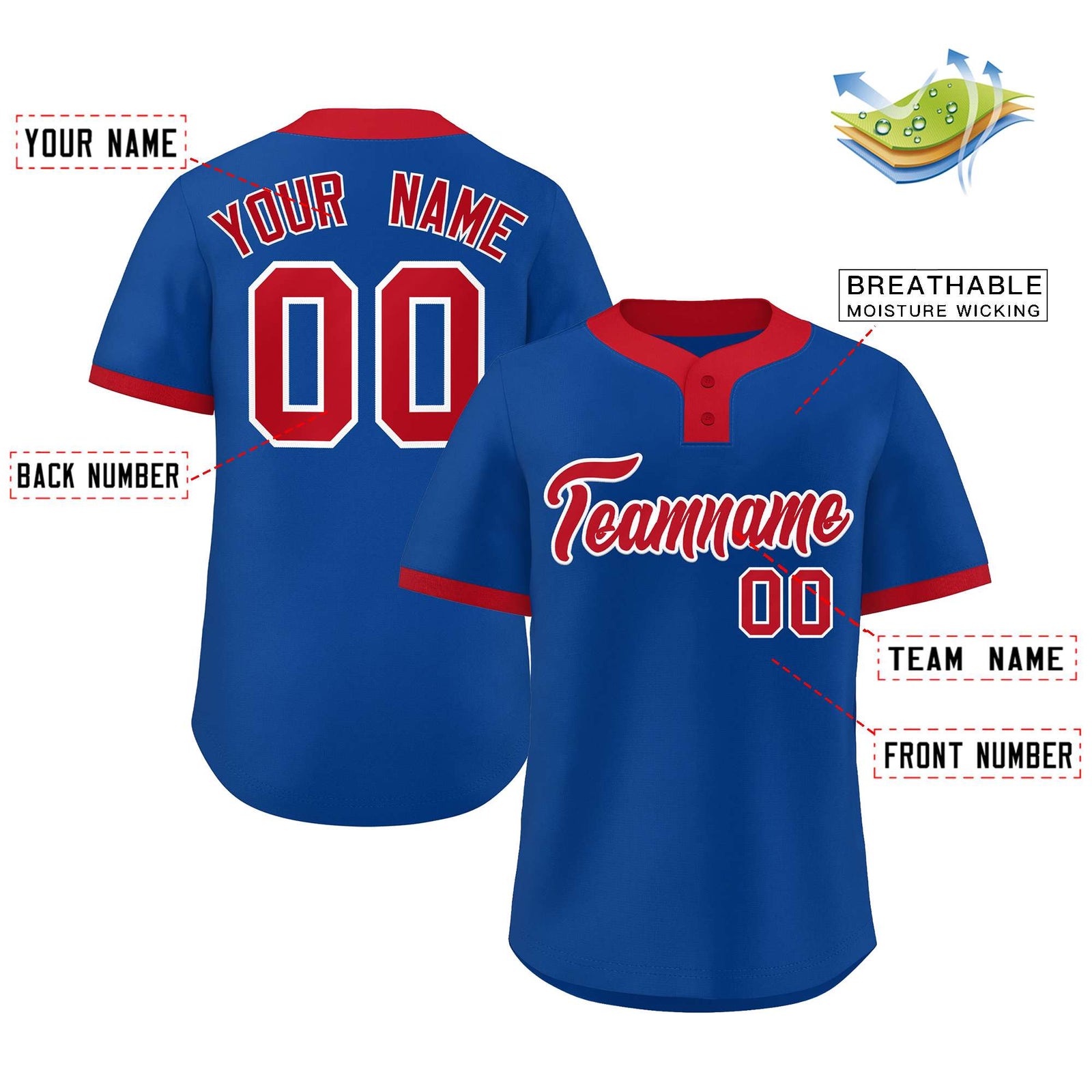 Custom Royal Red-White Classic Style Authentic Two-Button Softball Jersey