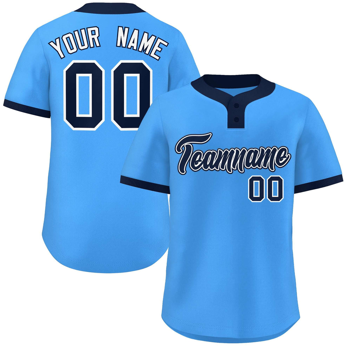 Custom Powder Blue Navy-White Classic Style Authentic Two-Button Softball Jersey