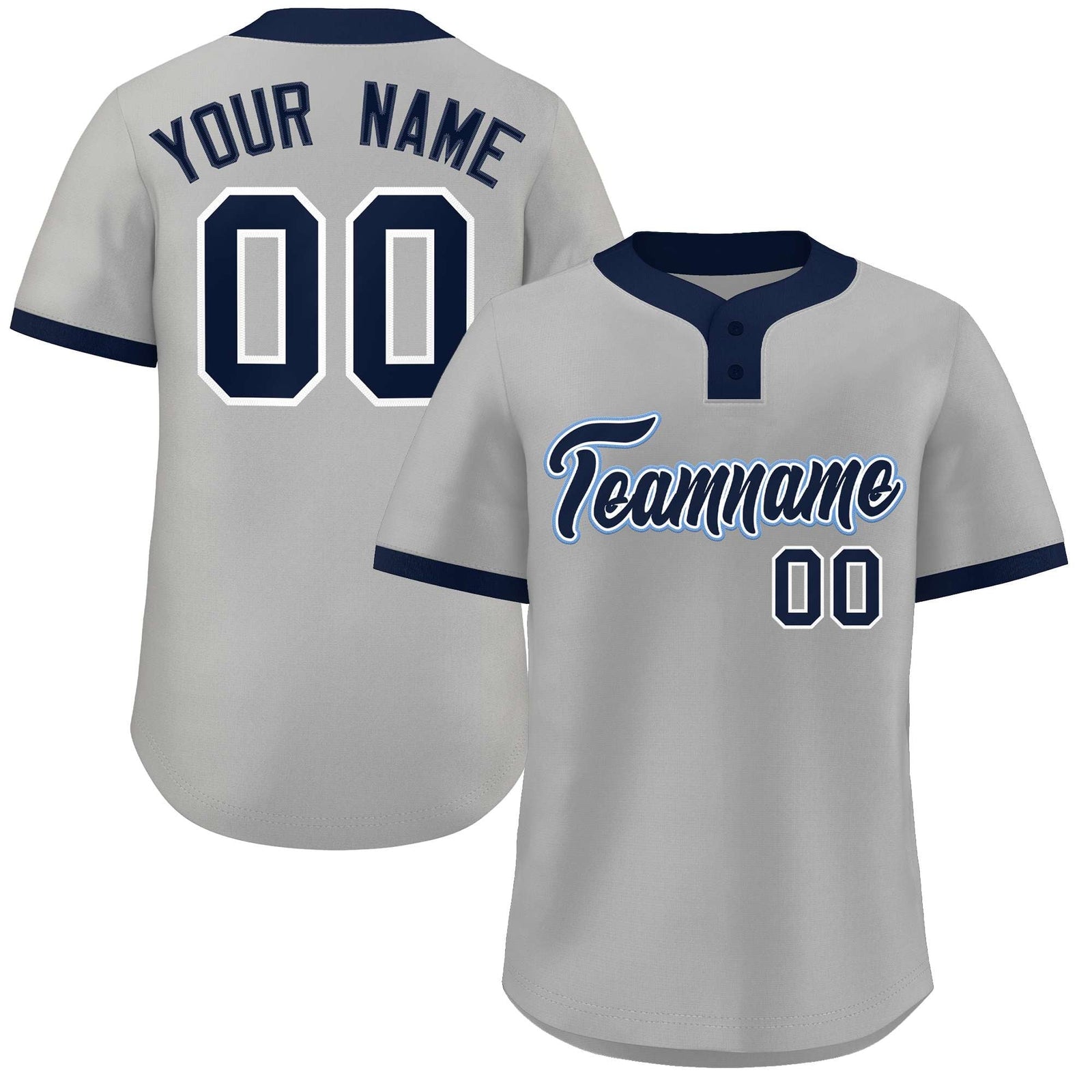 Custom Gray Navy-Light Blue Classic Style Authentic Two-Button Softball Jersey