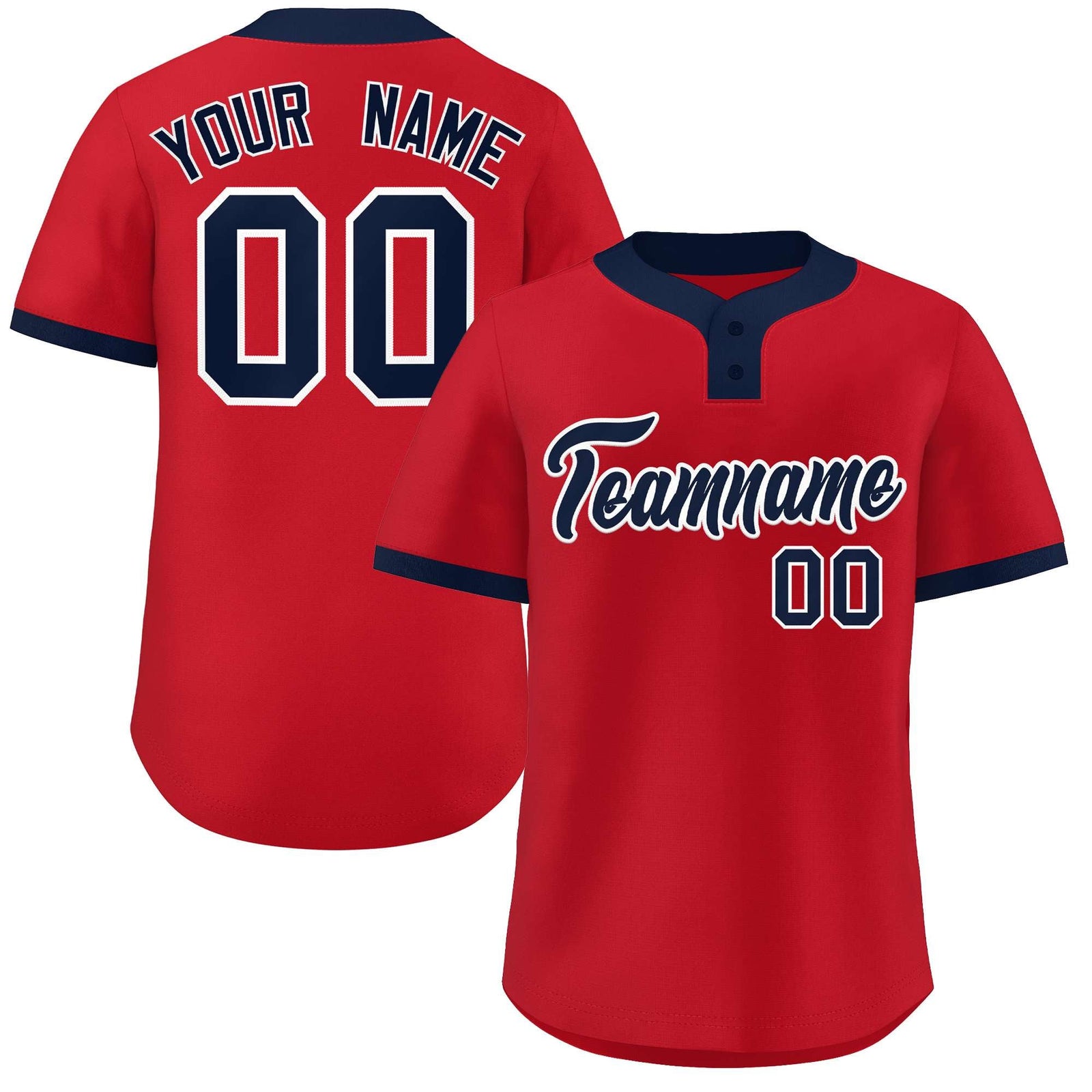 Custom Red Navy-White Classic Style Authentic Two-Button Softball Jersey