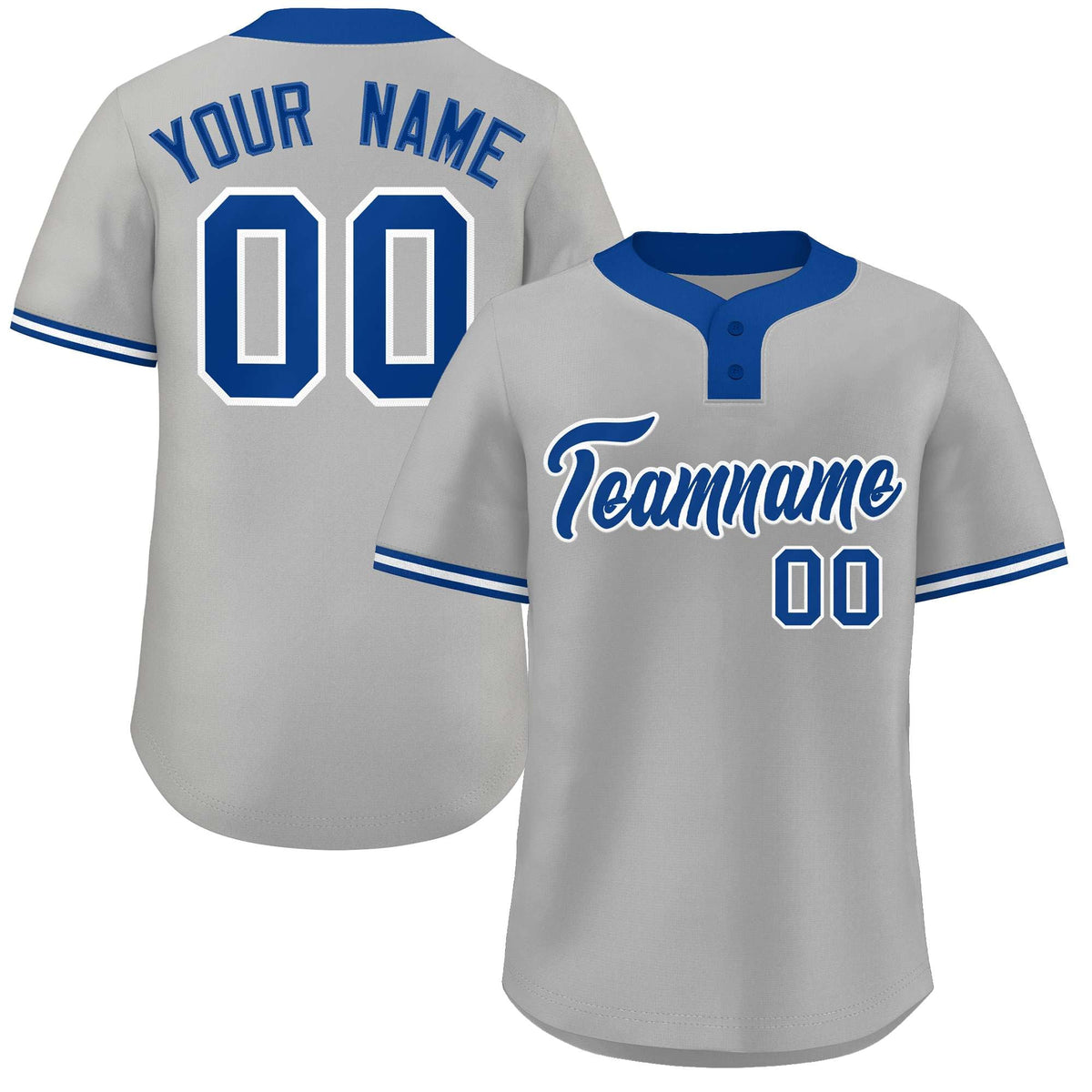 Custom Gray Royal-White Classic Style Authentic Two-Button Softball Jersey