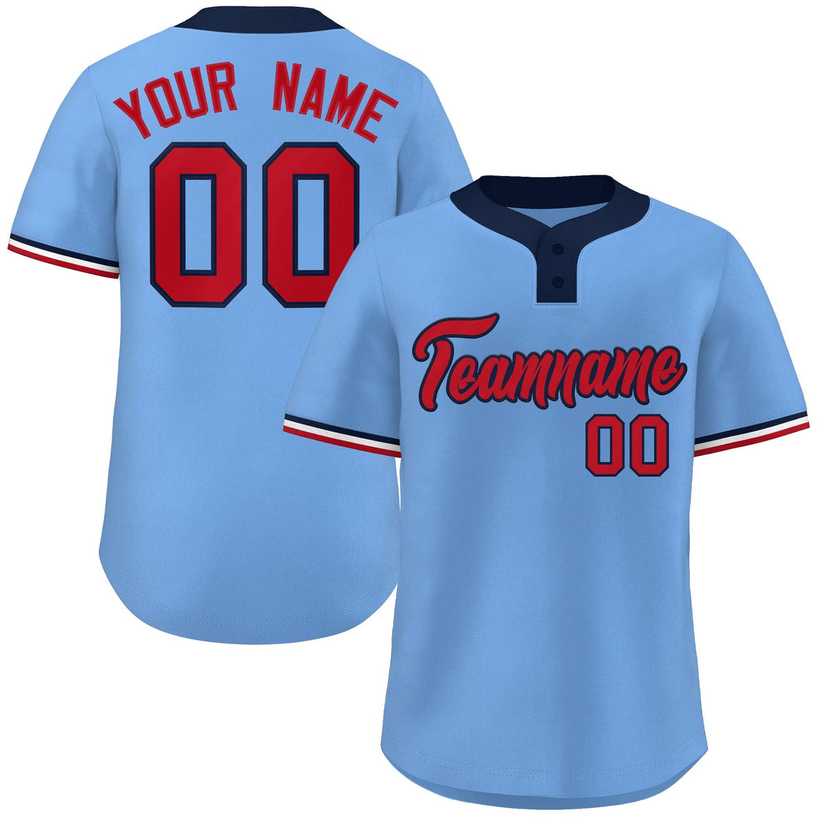 Custom Light Blue Red-Navy Classic Style Authentic Two-Button Softball Jersey
