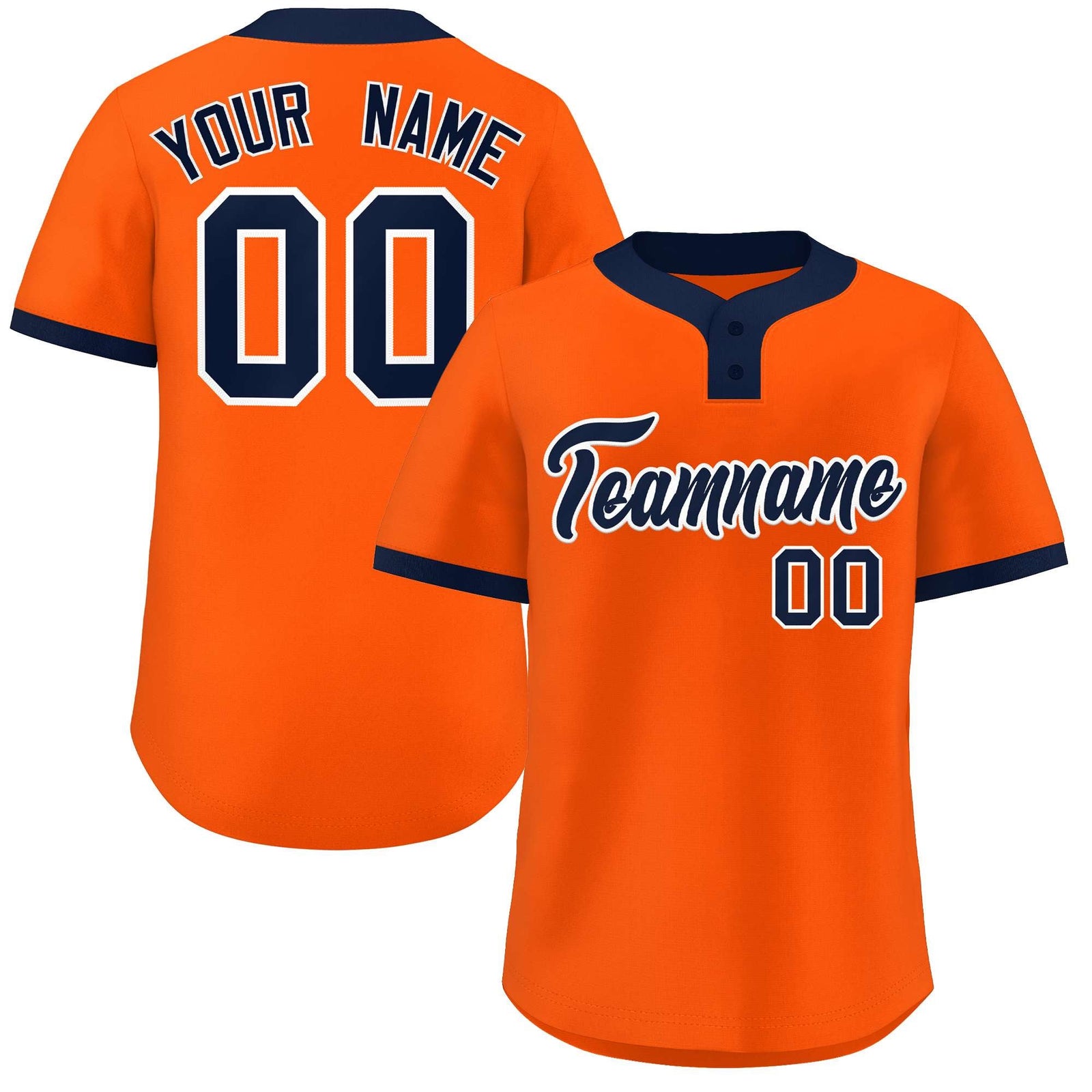 Custom Orange Navy-White Classic Style Authentic Two-Button Softball Jersey